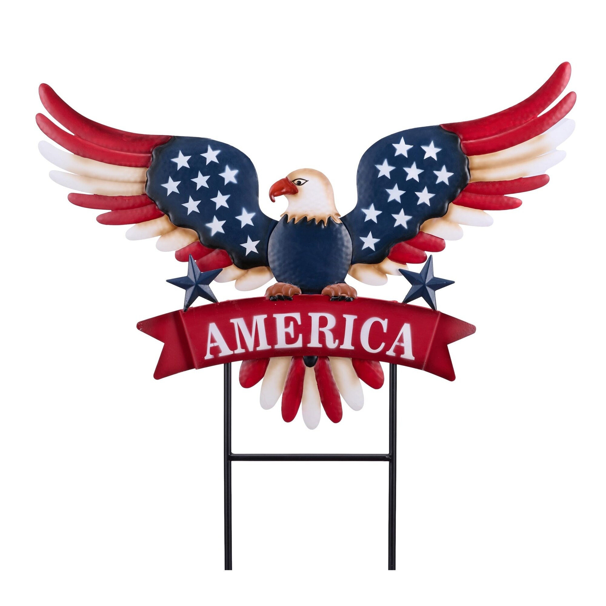Afoxsos  22.4 Inch Patriotic Eagle Metal Yard Art Stake Outdoor Memorial Day Garden Decor for Lawn Pathways Courtyards Entrances 1 Piece
