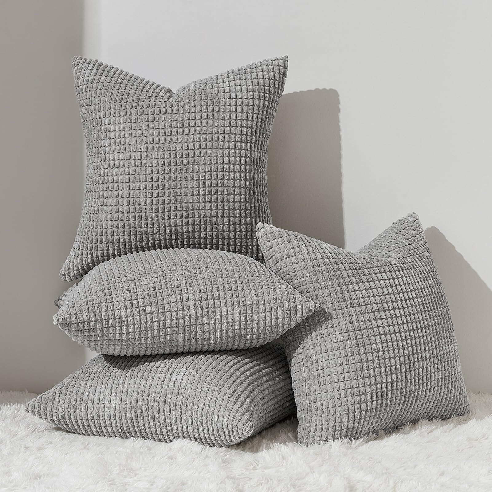 ITOPFOX  4 pack grey decorative throw pillow covers 18x18 inch soft corduroy accent cushion case for couch bed living room modern home