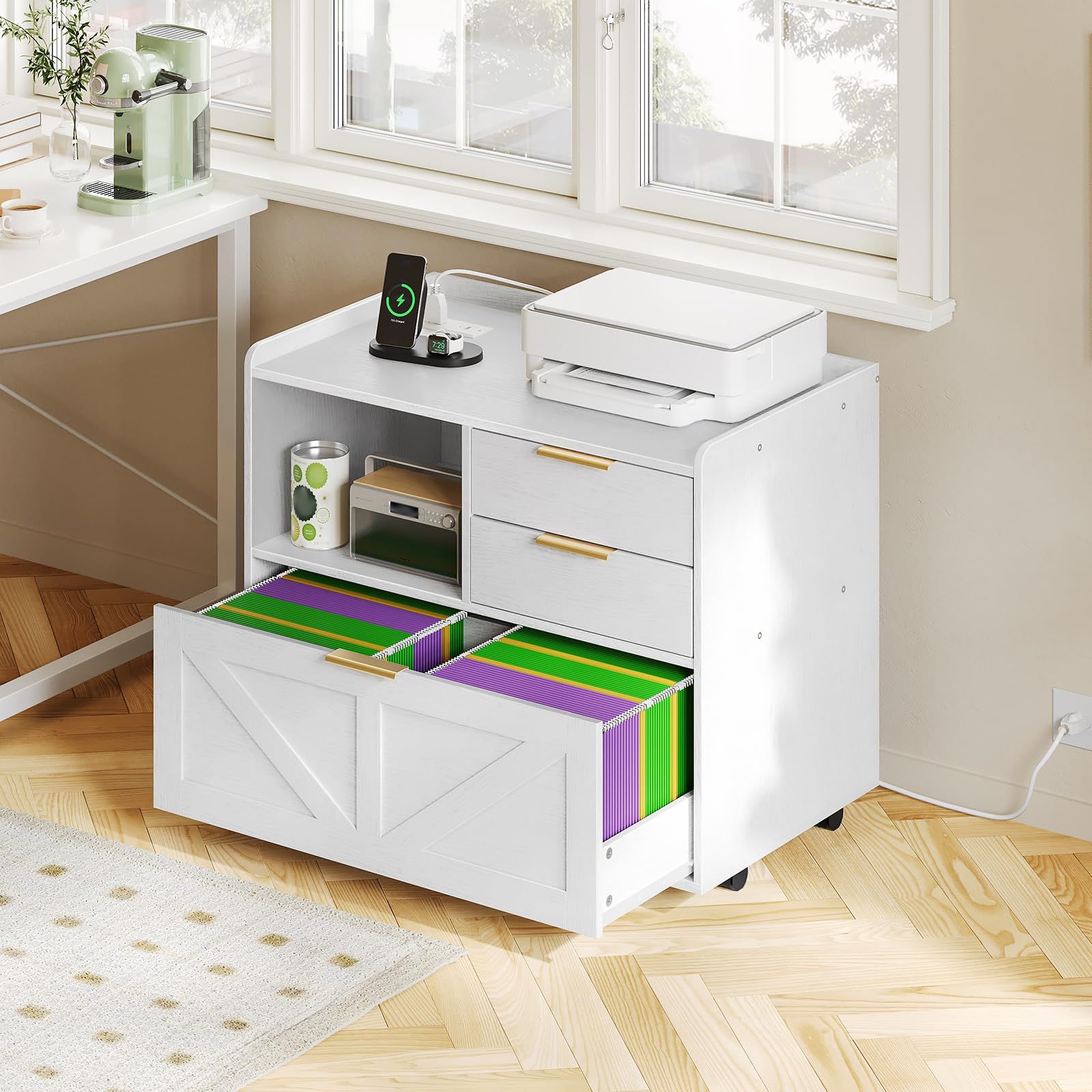 Slickblue Rolling Wooden Black/White File Cabinet with Storage Drawers ...