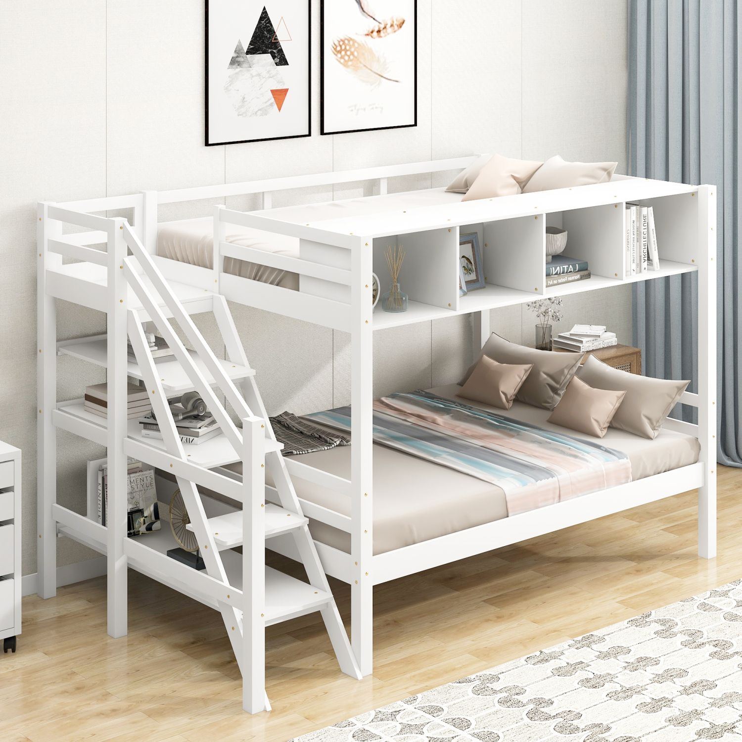 JASMODER GX000937AAK White Full Composite Platform Bed with Storage