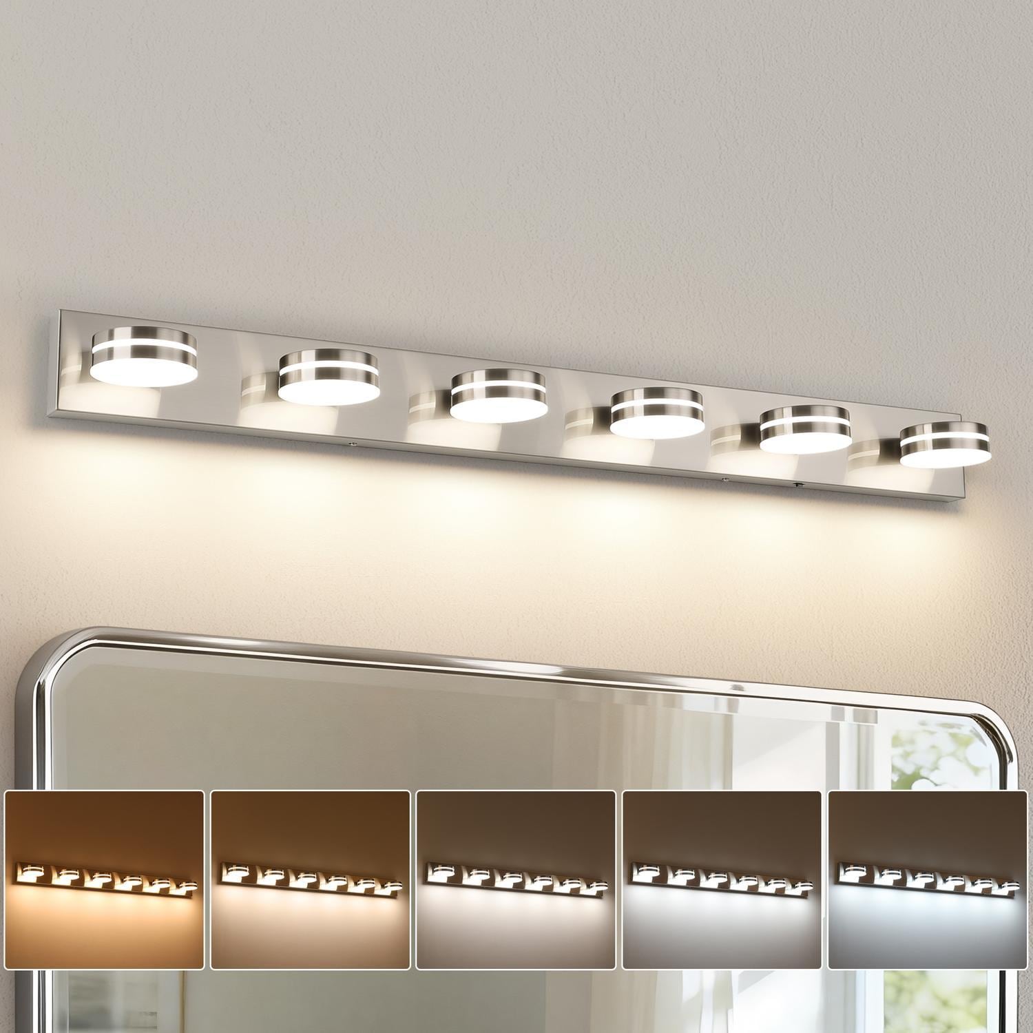 GIBUOD Modern 47.3 in. 6-Light LED Vanity Light Brushed Nickel with 5CCT Selectable Dimmable Adjustable Heads Bathroom Light Fixture