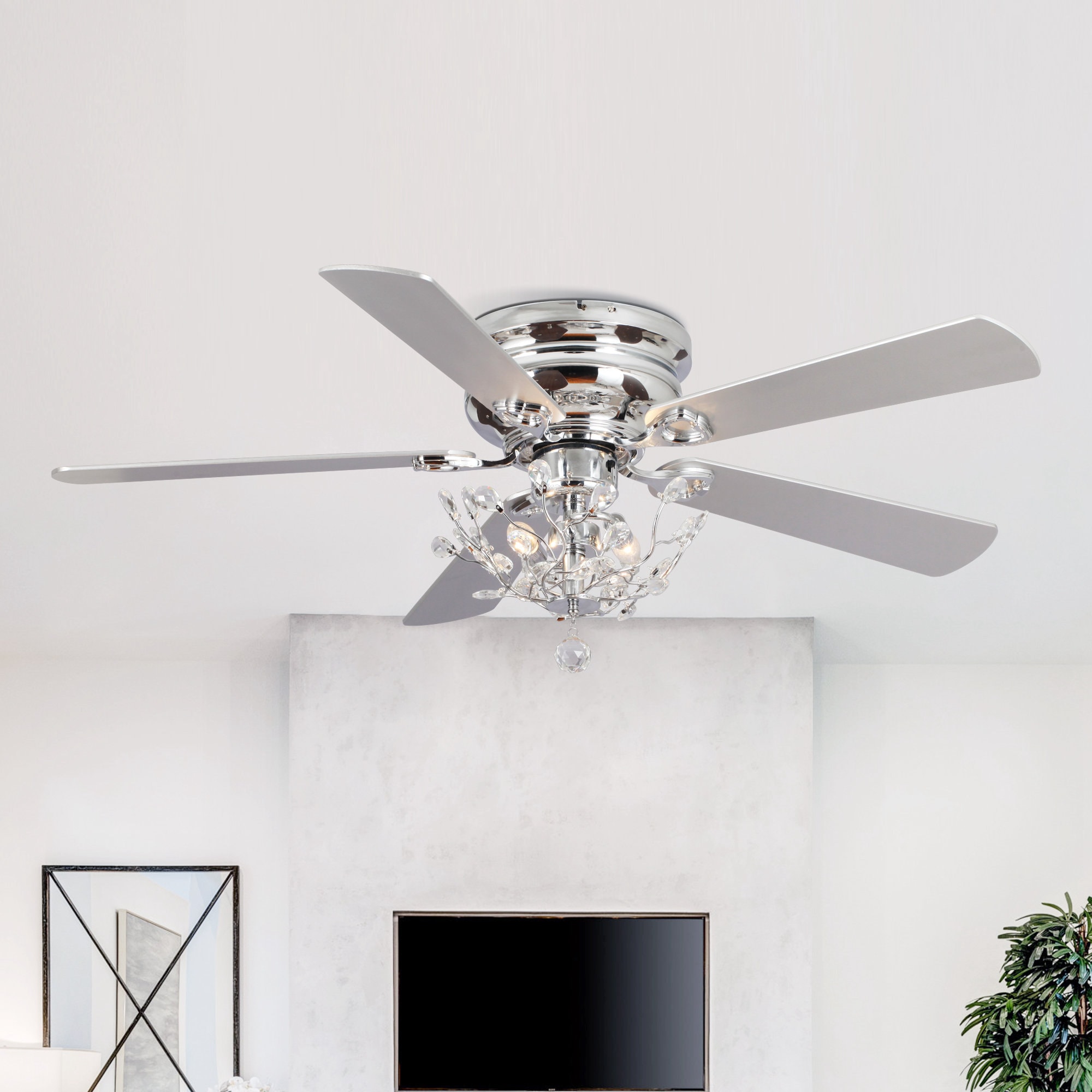 Parrot Uncle F6347110V 48-in Flush Mount Chrome with Silver Blades Ceiling Fan Light Kit Compatible - Remote Included ( 5 -Blade )
