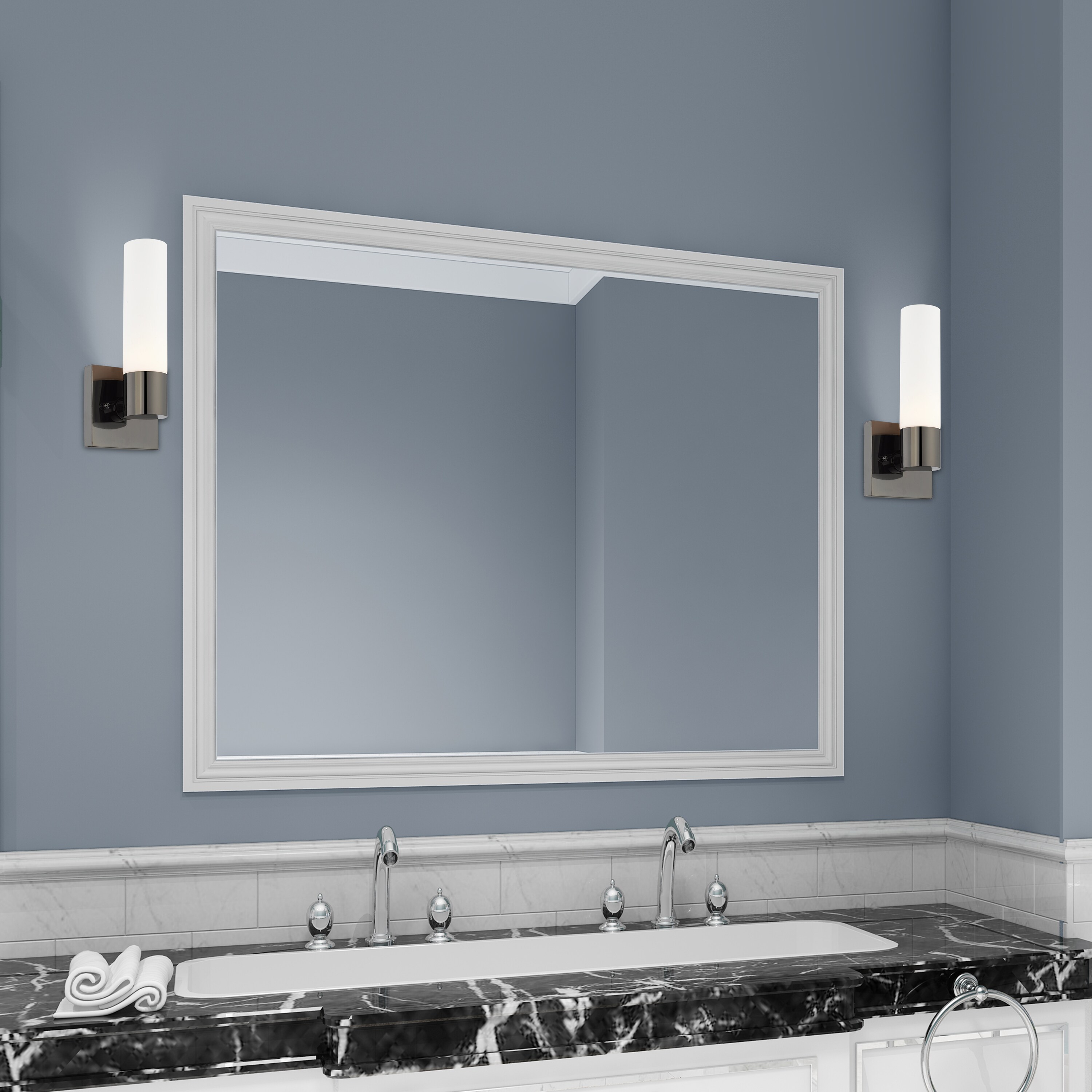 Black Chrome Dimmable Sconce with Satin Opal Glass