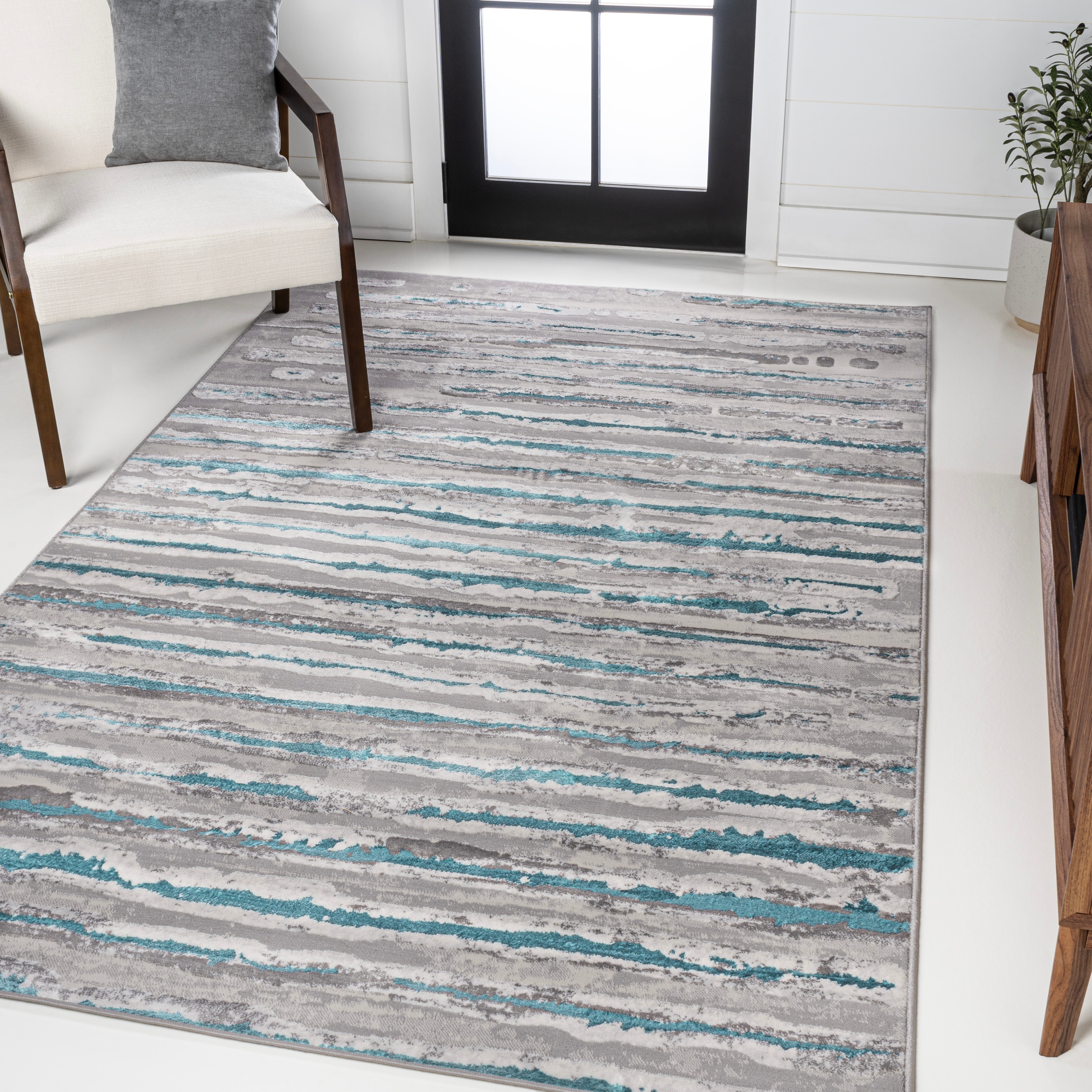 JONATHAN  Y SOR204A-5 Silk Orchid Batten 5 x 8 (ft) Loomed Polypropylene Gray/Turquoise Rectangular Indoor Solid Vintage Area rug