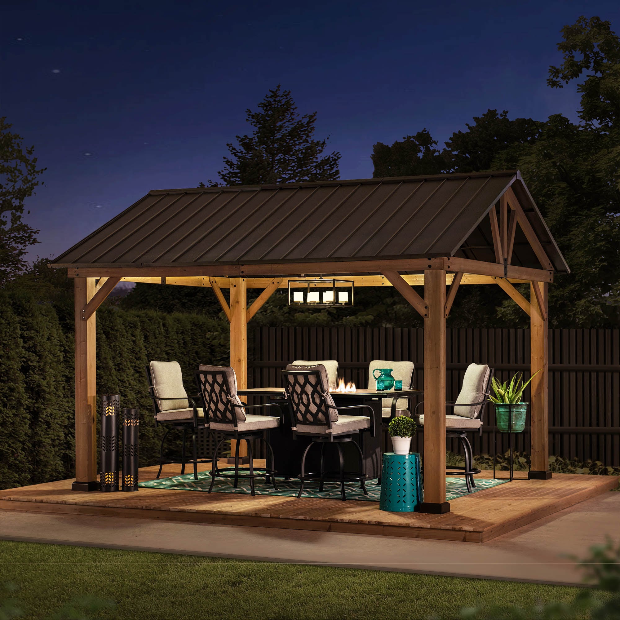 Sunjoy 13-ft x 11-ft Rectangle Brown Wood Steel Roof Gazebo 168653 at ...