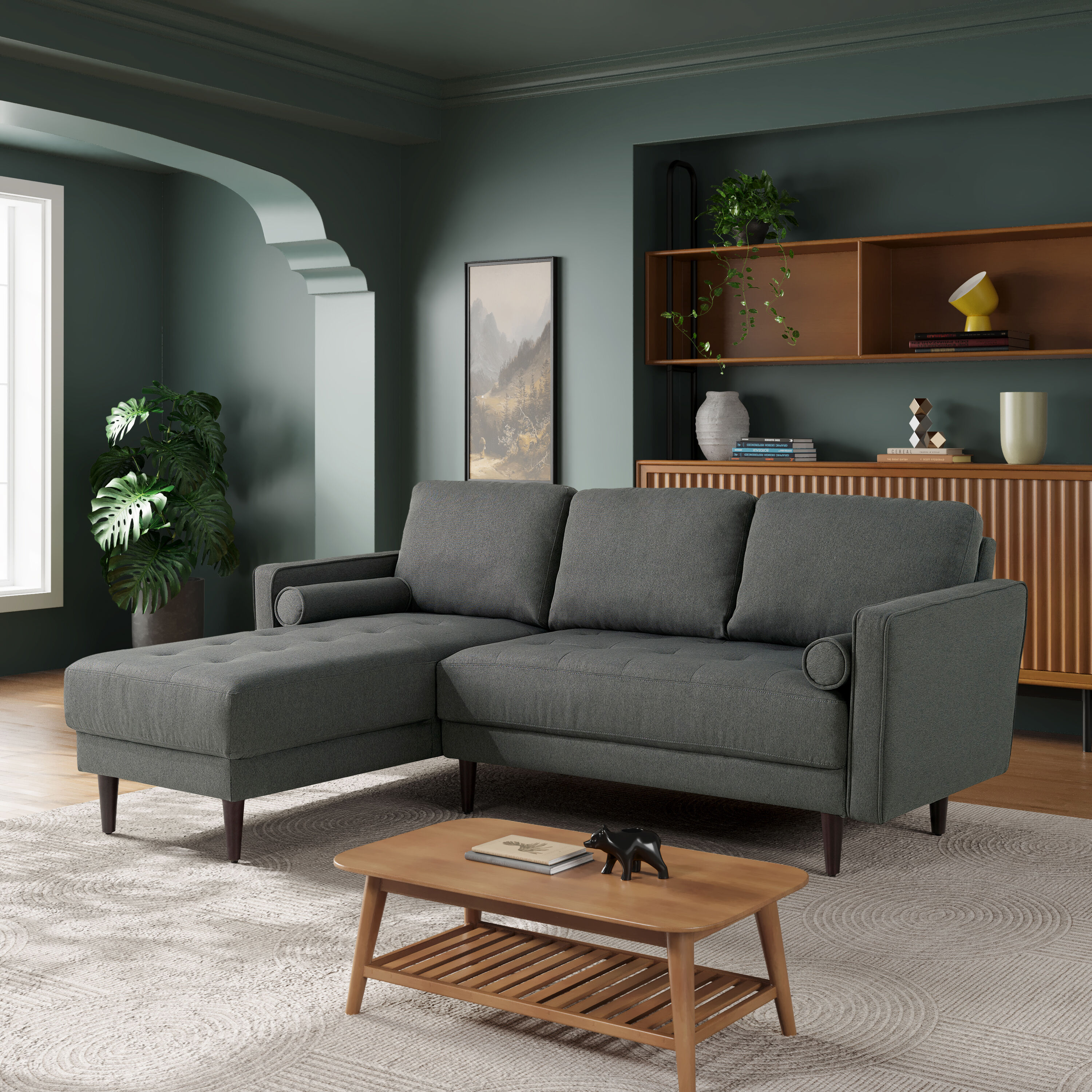 Lifestyle Solutions - 83.1-in W Midcentury Heather Grey 3-seater Sectional