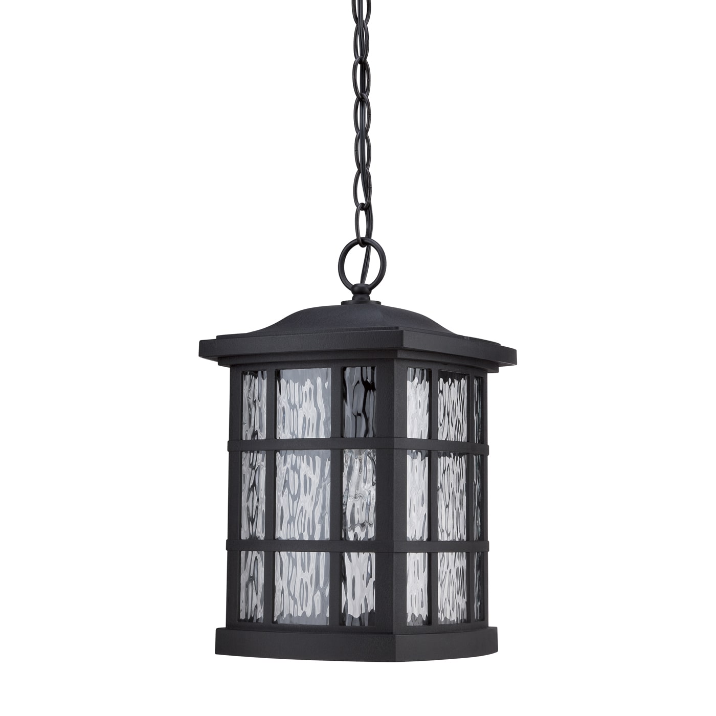 Mystic Black Glass Outdoor Hanging Lantern with Bronze Frame