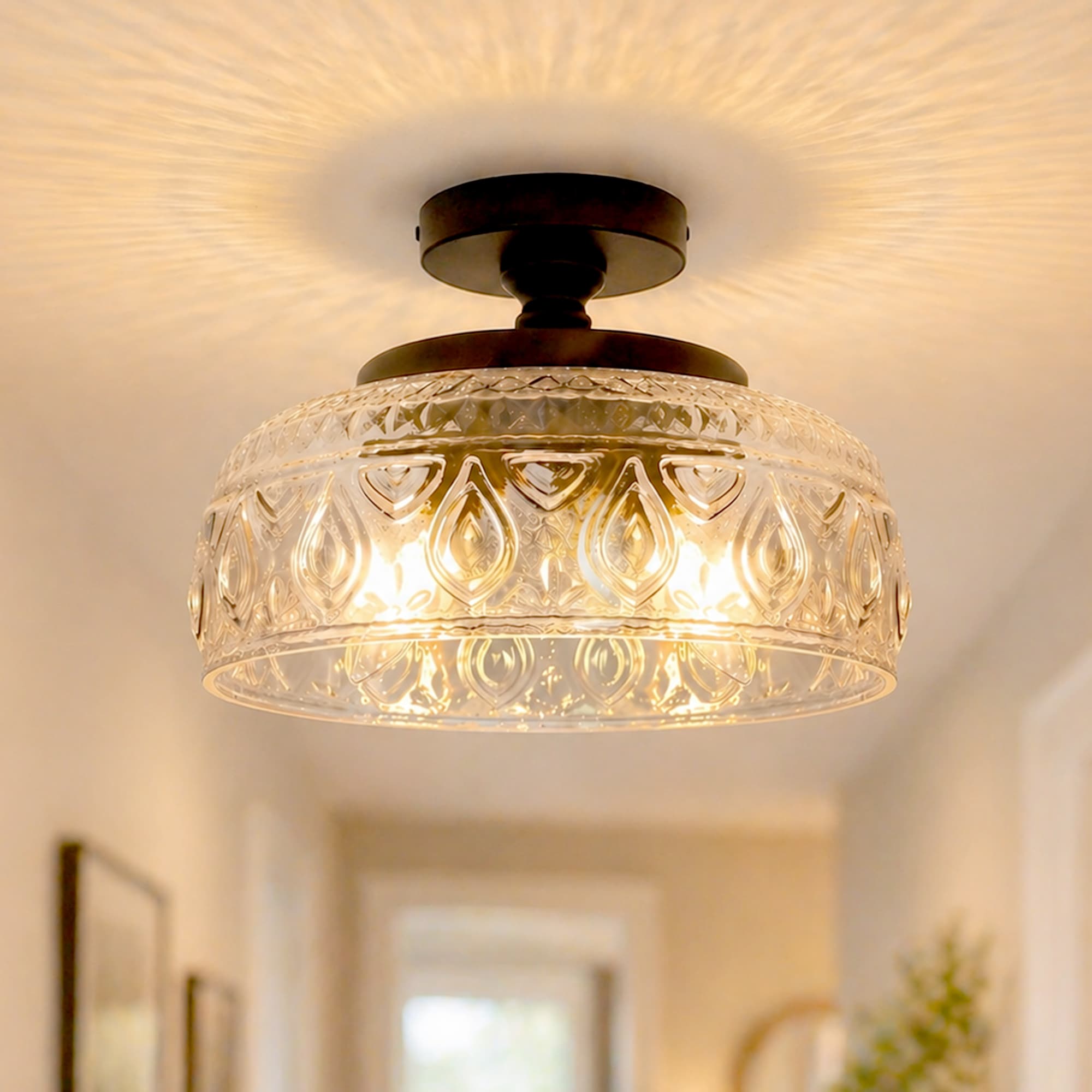 DORESshop 3 Light Matte Black Semi Flush Mount Ceiling Light with Hemisphere Glass Shades E12