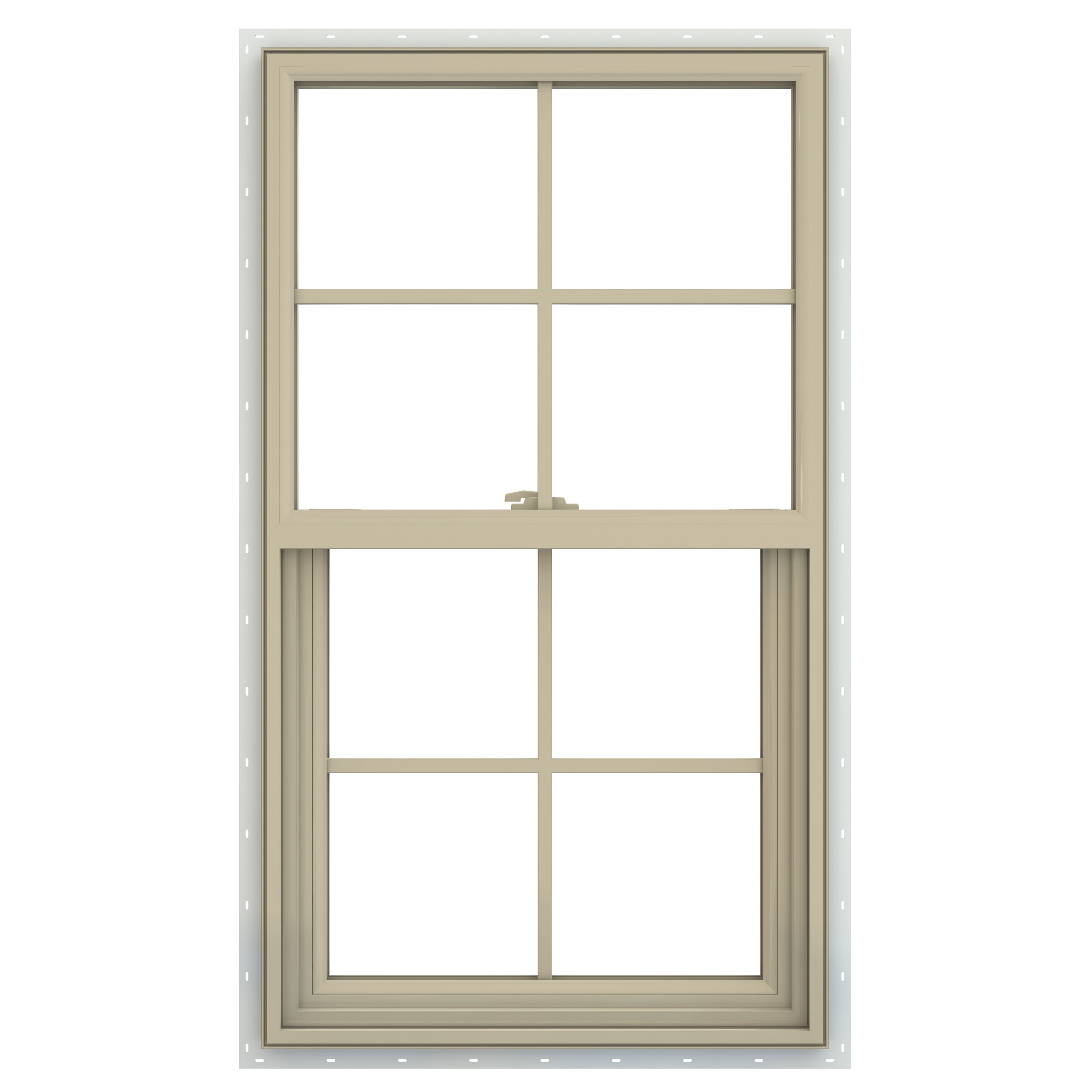 JELD-WEN LOWOLJW143800815 V-2500 25-1/2-in x 40-1/2-in Almond Exterior Vinyl New construction Single Hung Window Low-E argon Double Pane Glass with Grids, (Full Screen Included)
