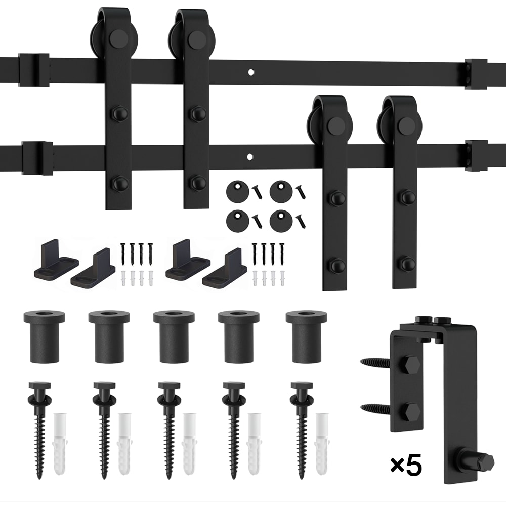 WINSOON GCM2776 72-in Matte Matte Black Indoor J-strap Double bypass Barn door hardware kit