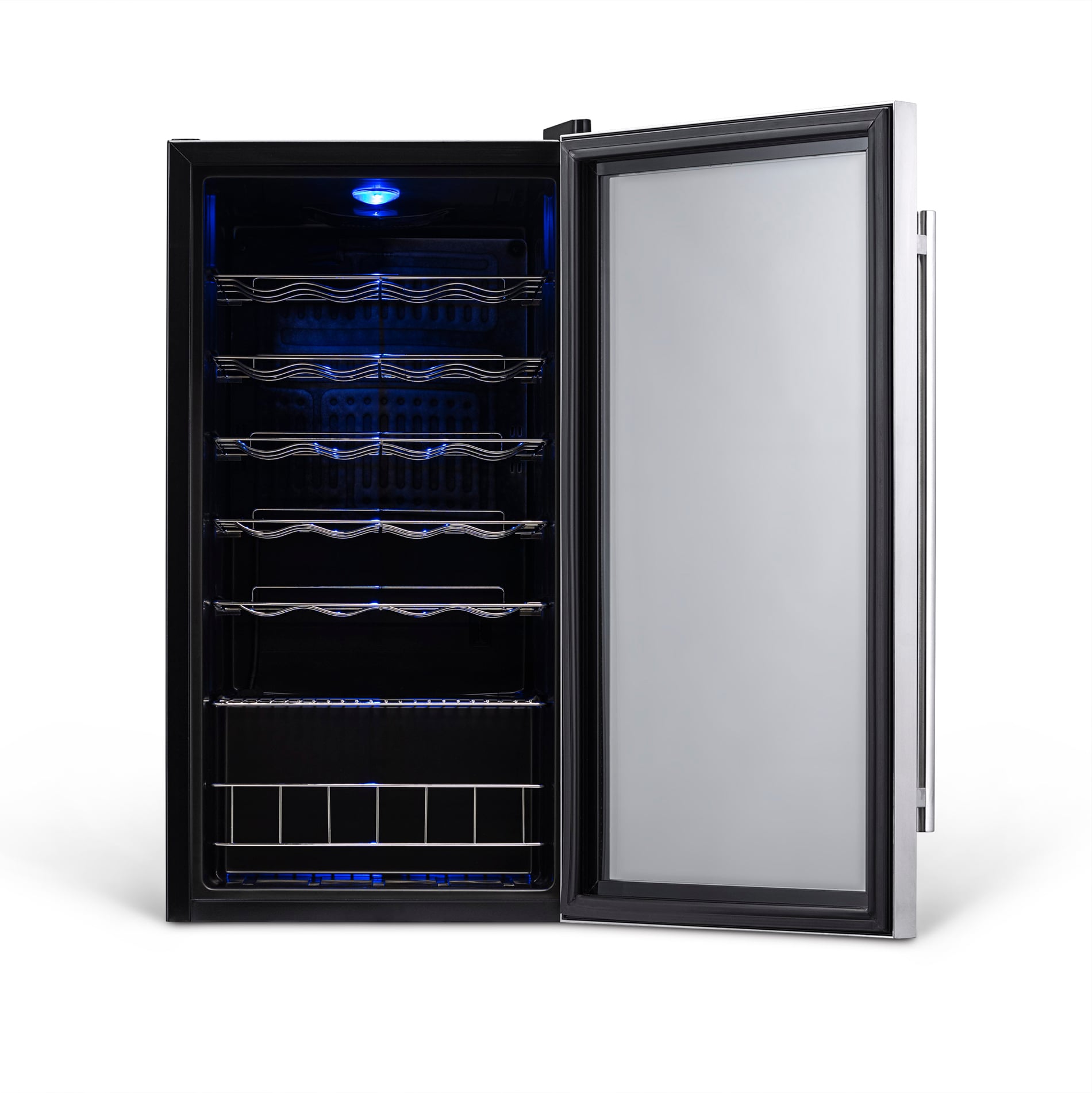 Freestanding Stainless Steel 27 Bottle Wine Cooler with Interior Lighting