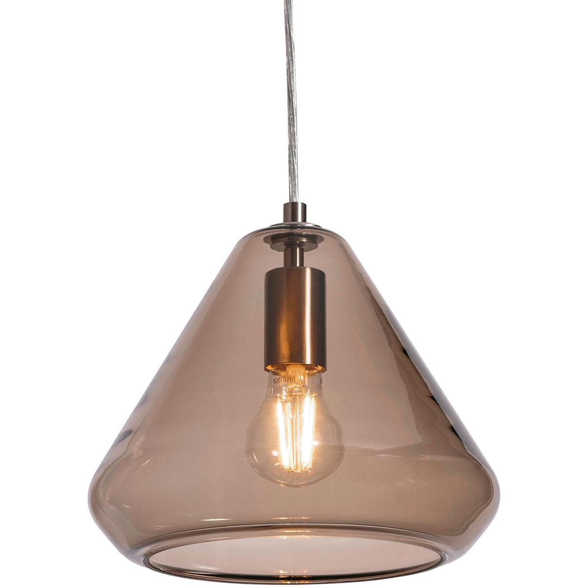 Decovio  MON10MBSNBR Montauk 1 Light 10 inch Satin Nickel Pendant Ceiling Light in Brown Glass