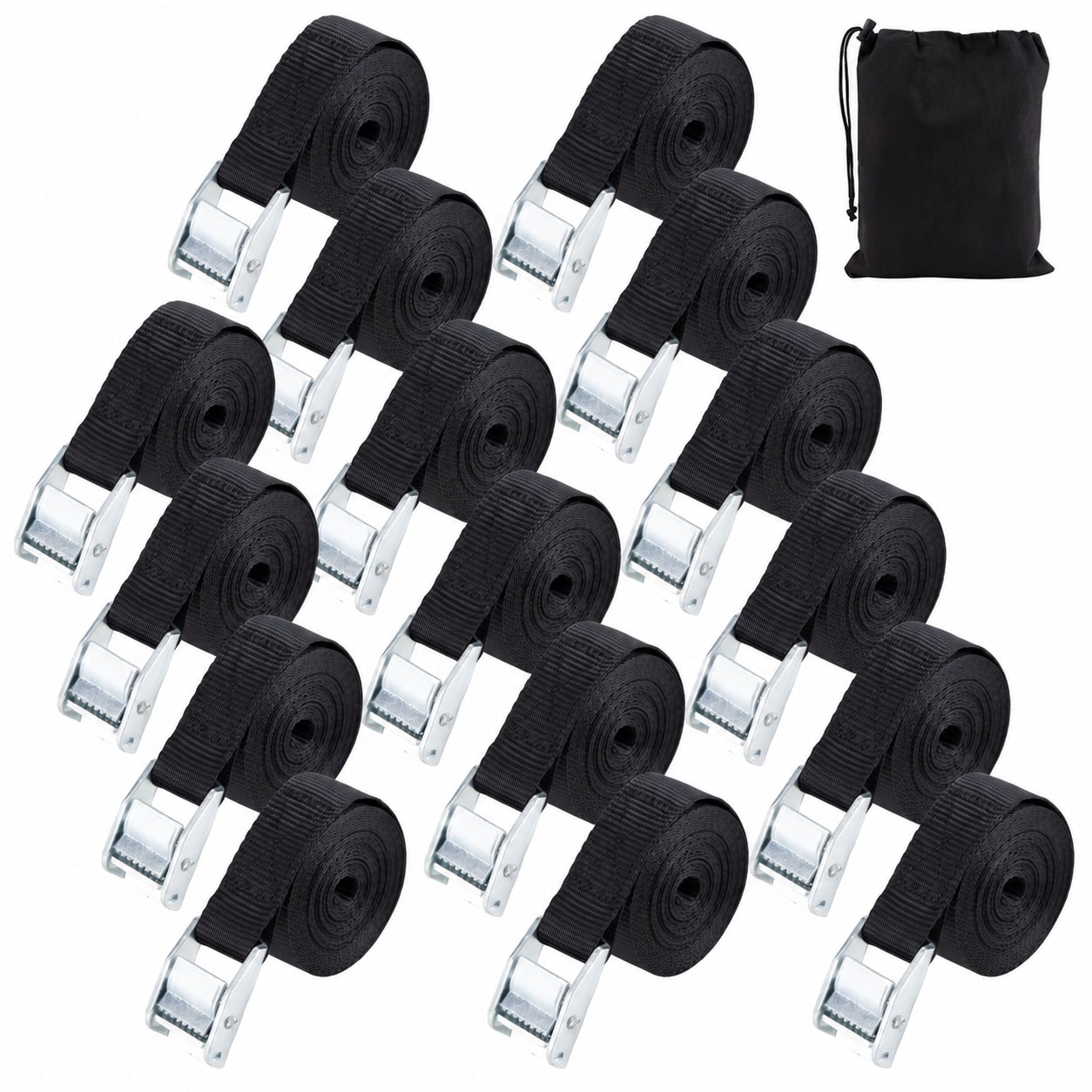 DYRCJ  One Inch x Twelve Feet Black Lashing Straps 16 pack Adjustable Cargo Tie Down Strap for Car Roof Rack Kayak Canoe SUP Surfboard Boat