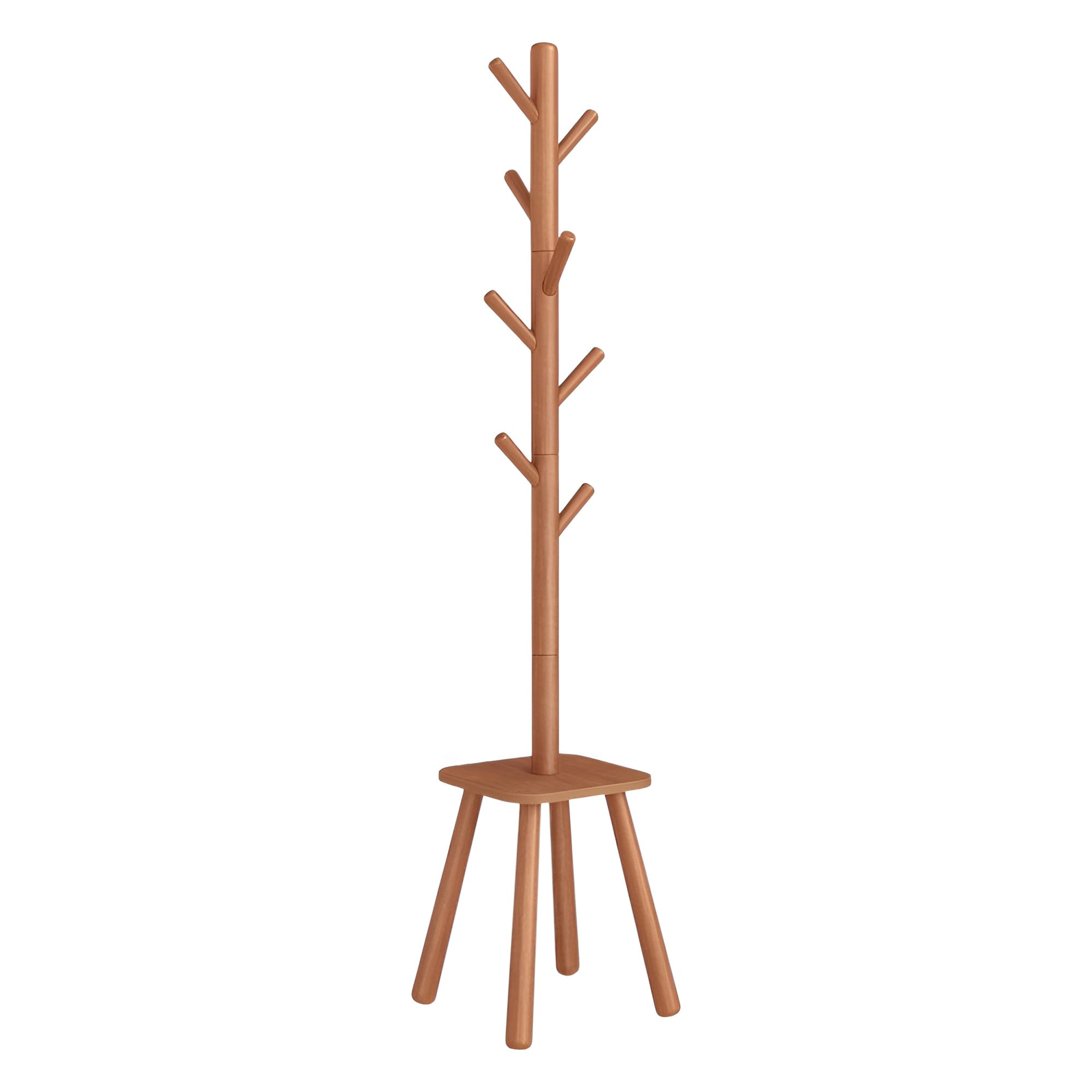 Slickblue Tall Caramel Brown Wooden Coat Rack with Shelf for Entryway Office Bedroom or Mudroom