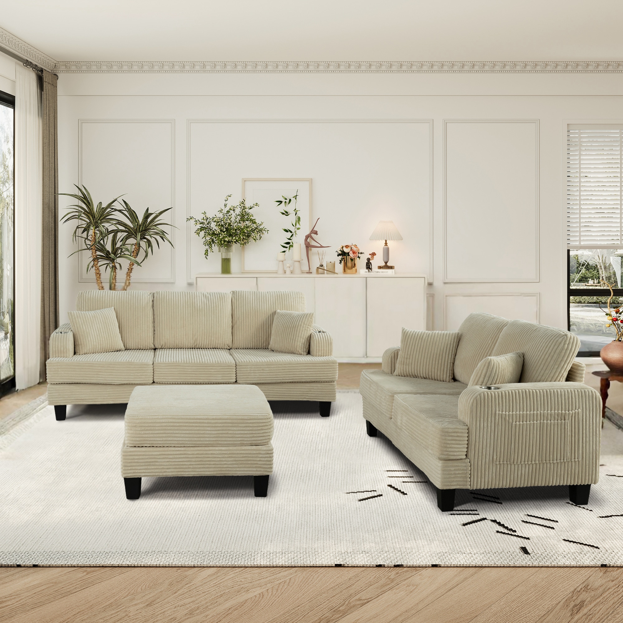 IHOMEadore MDSL6932BG 84.25-in Modern Beige Reclining Sectional