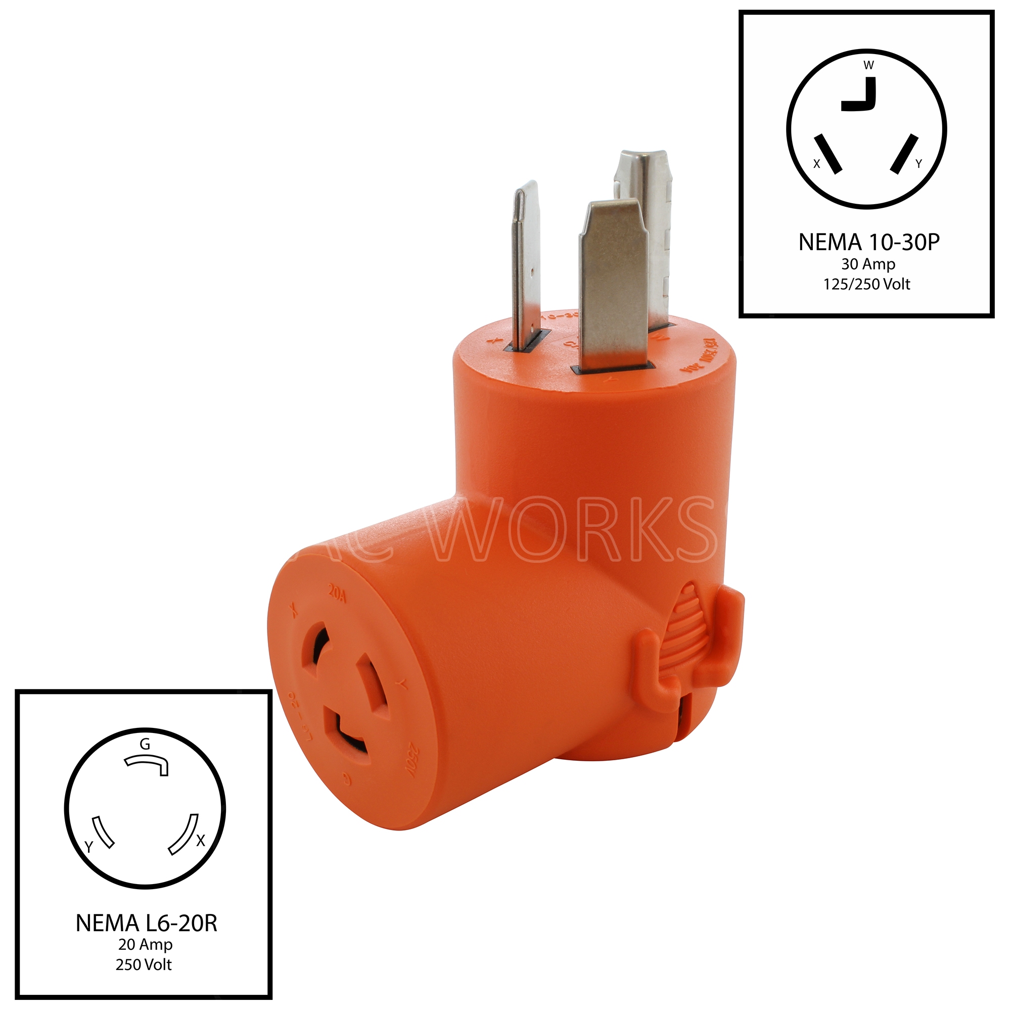 AC WORKS NEMA 6-30 Male Plug to NEMA 6-20 Female Connector 20-Amp