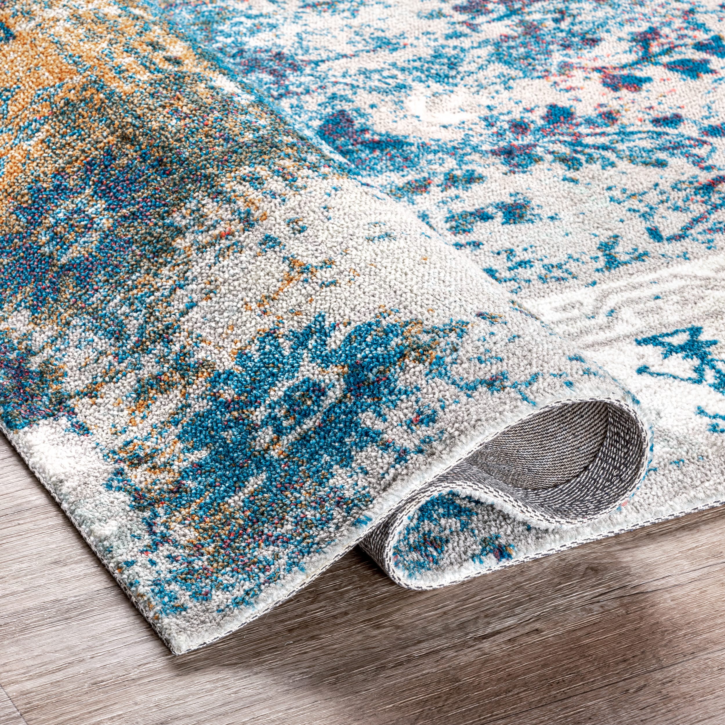 Luxe Blue Synthetic 5' x 8' Rectangular Easy-Care Area Rug