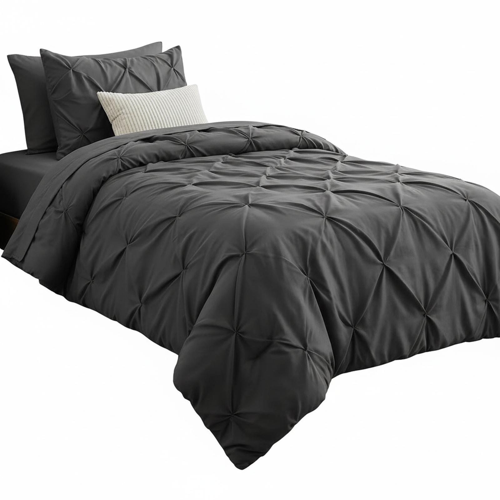 OMOMMD Twin/Twin XL Pinch Pleat Bed in a Bag Comforter Set with Sheets Pillowcases Shams Microfiber Soft Breathable Machine Washable