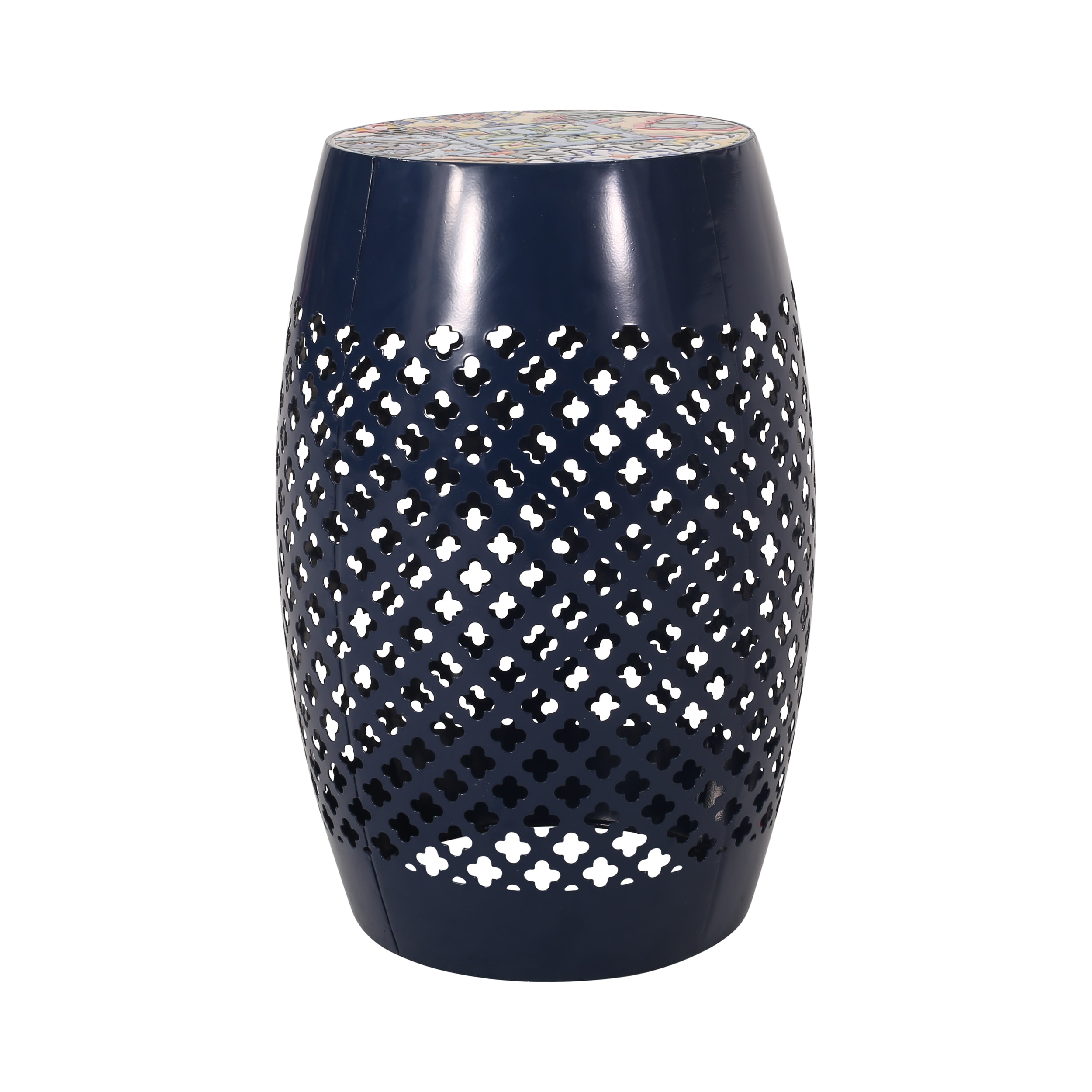 AHIOU HOME ZAAHG-70508.00DBLUGS 18-in Dark Blue Iron Barrel Garden Stool