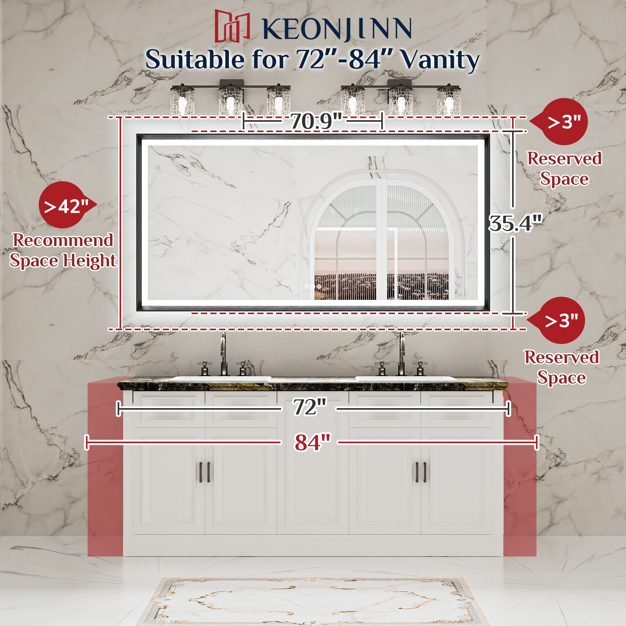 Keonjinn LW-ZBGSSW-18090BK Framed-Bath-Mirrors - View #3