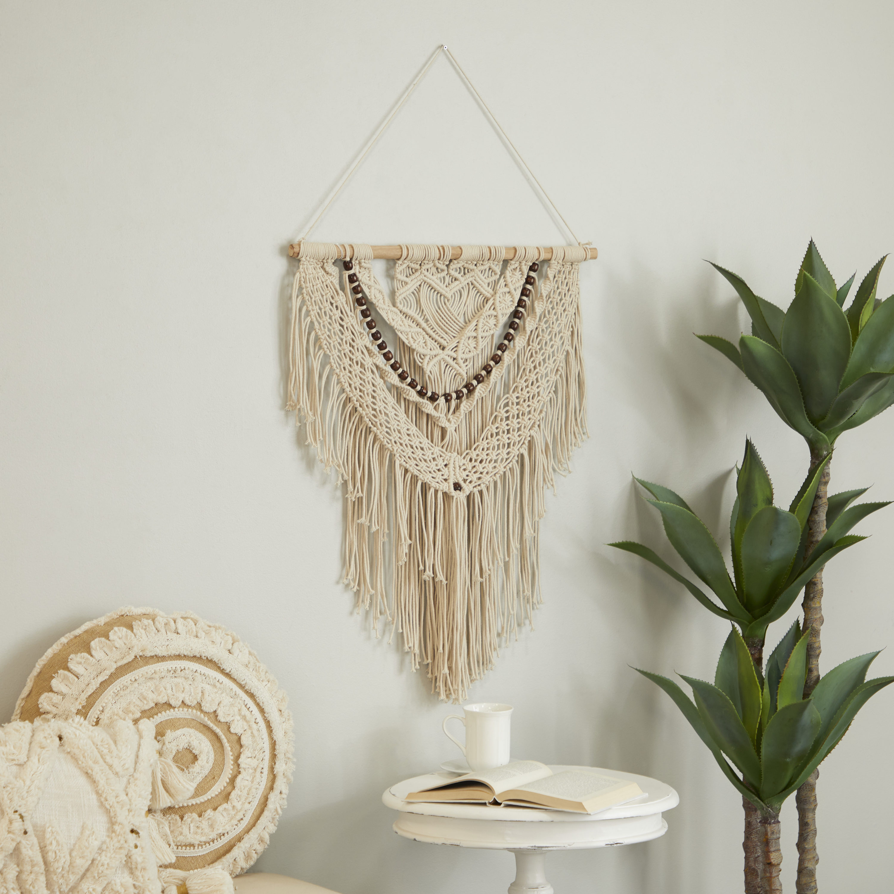 Grayson Lane 94212 24-Inches W x 44-Inches H Cotton Intricately Weaved Macrame with Beaded Fringe Tassels Bohemian Wall tapestry