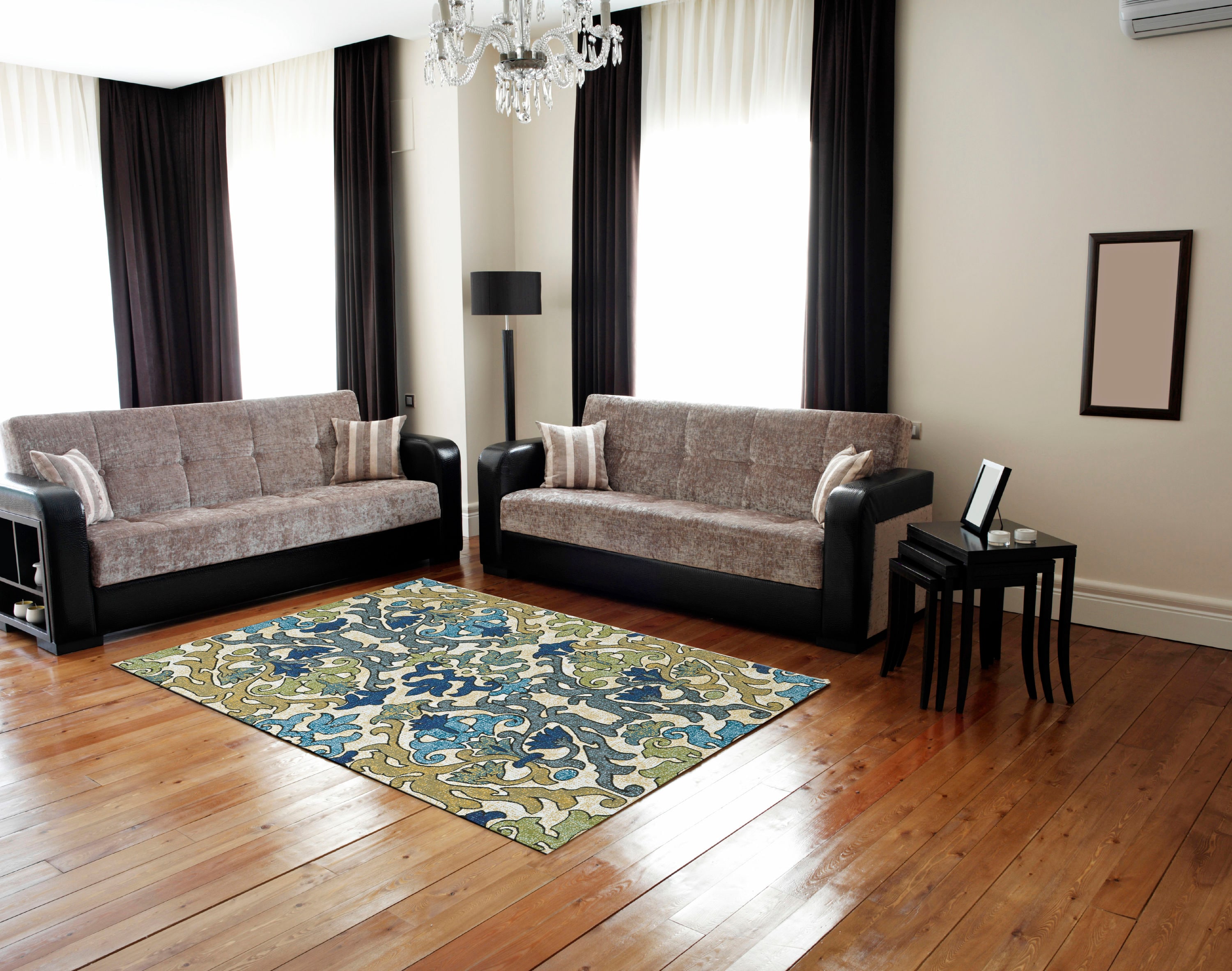 Room Envy 616R3619CTS000P18 Omari 2 x 3 (ft) Loomed Polypropylene Sap Green/Ocean Blue Rectangular Indoor Distressed/Overdyed Mid-Century Modern Throw rug