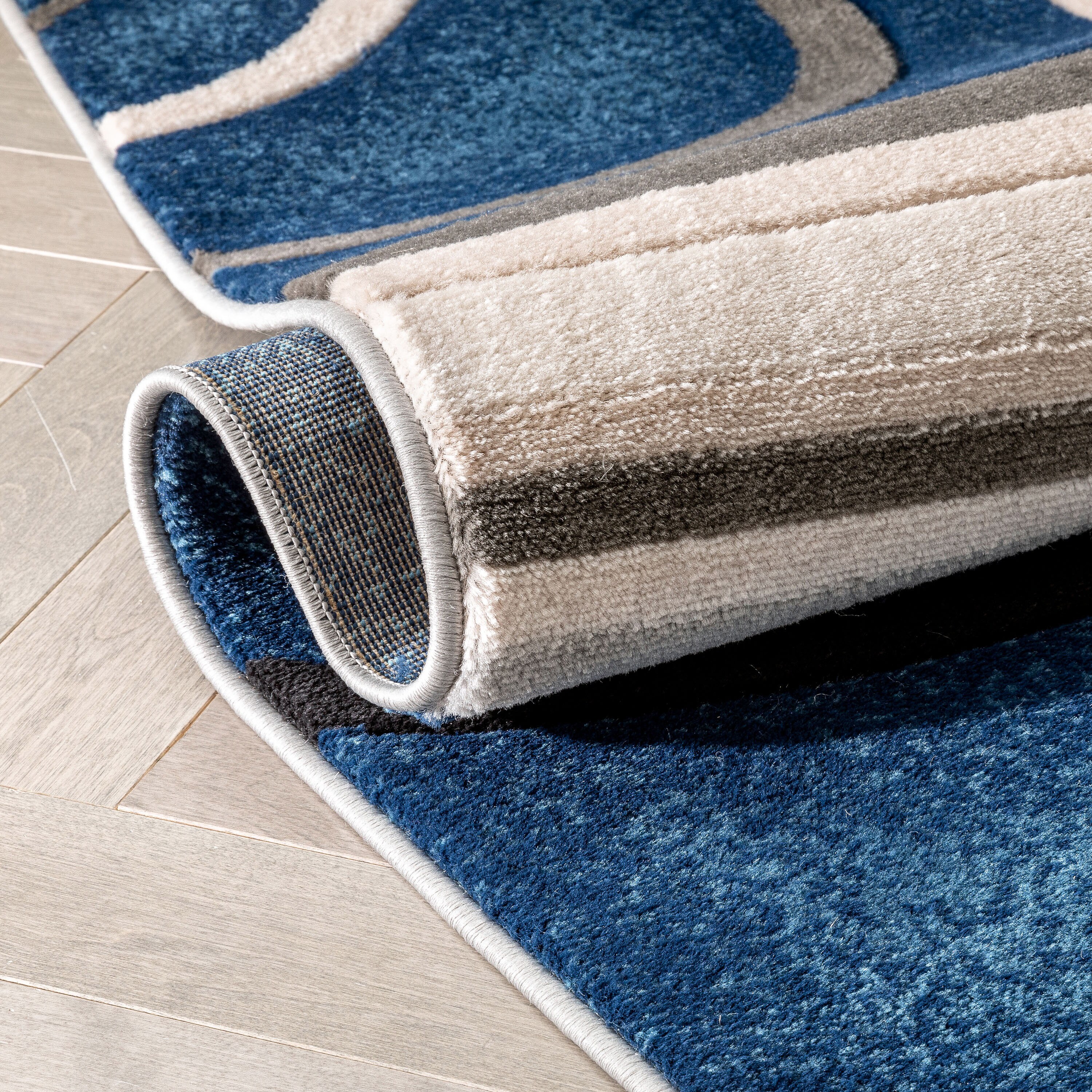 Dark Blue Geometric Synthetic Runner Rug