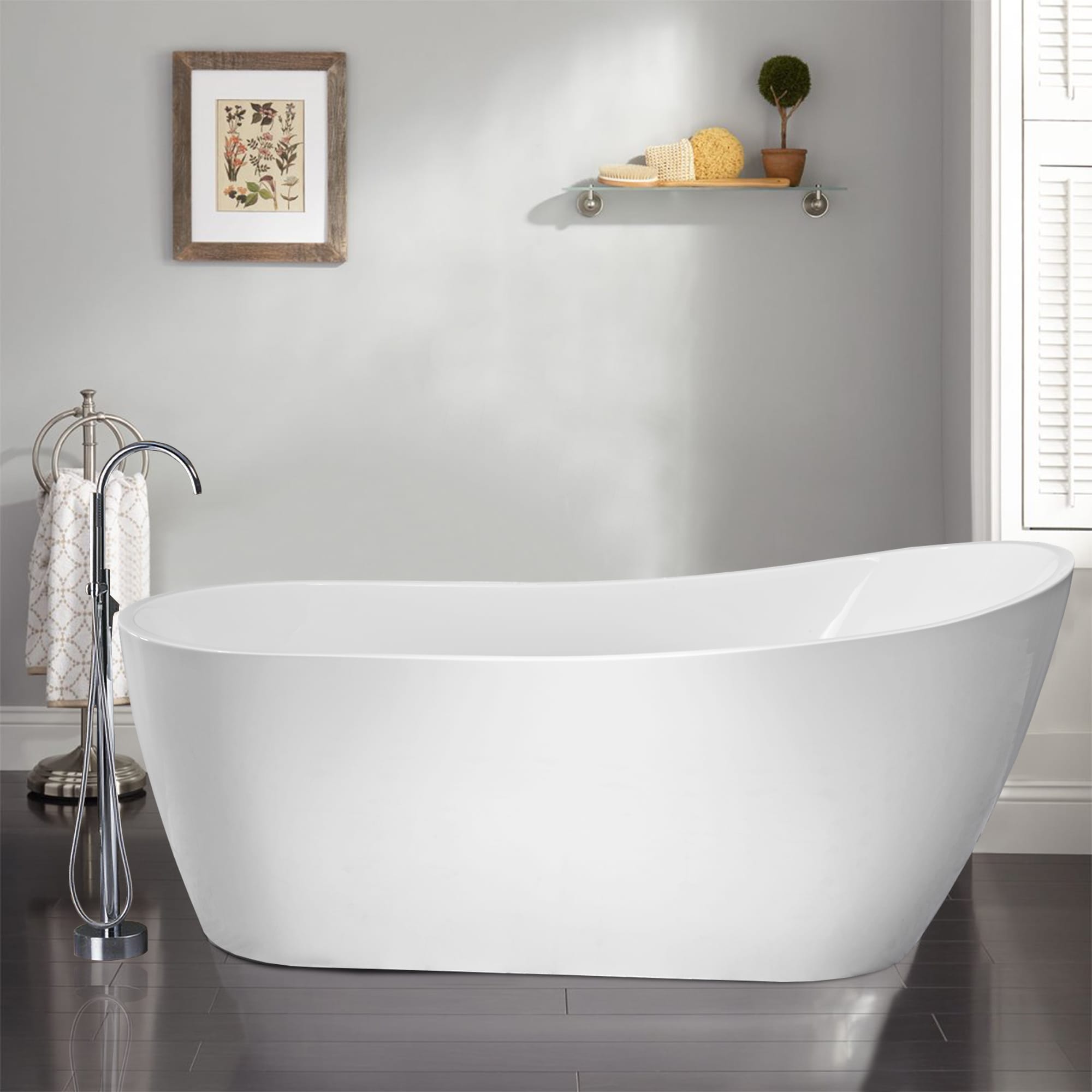 Amara 59" White Acrylic Freestanding Soaking Bathtub