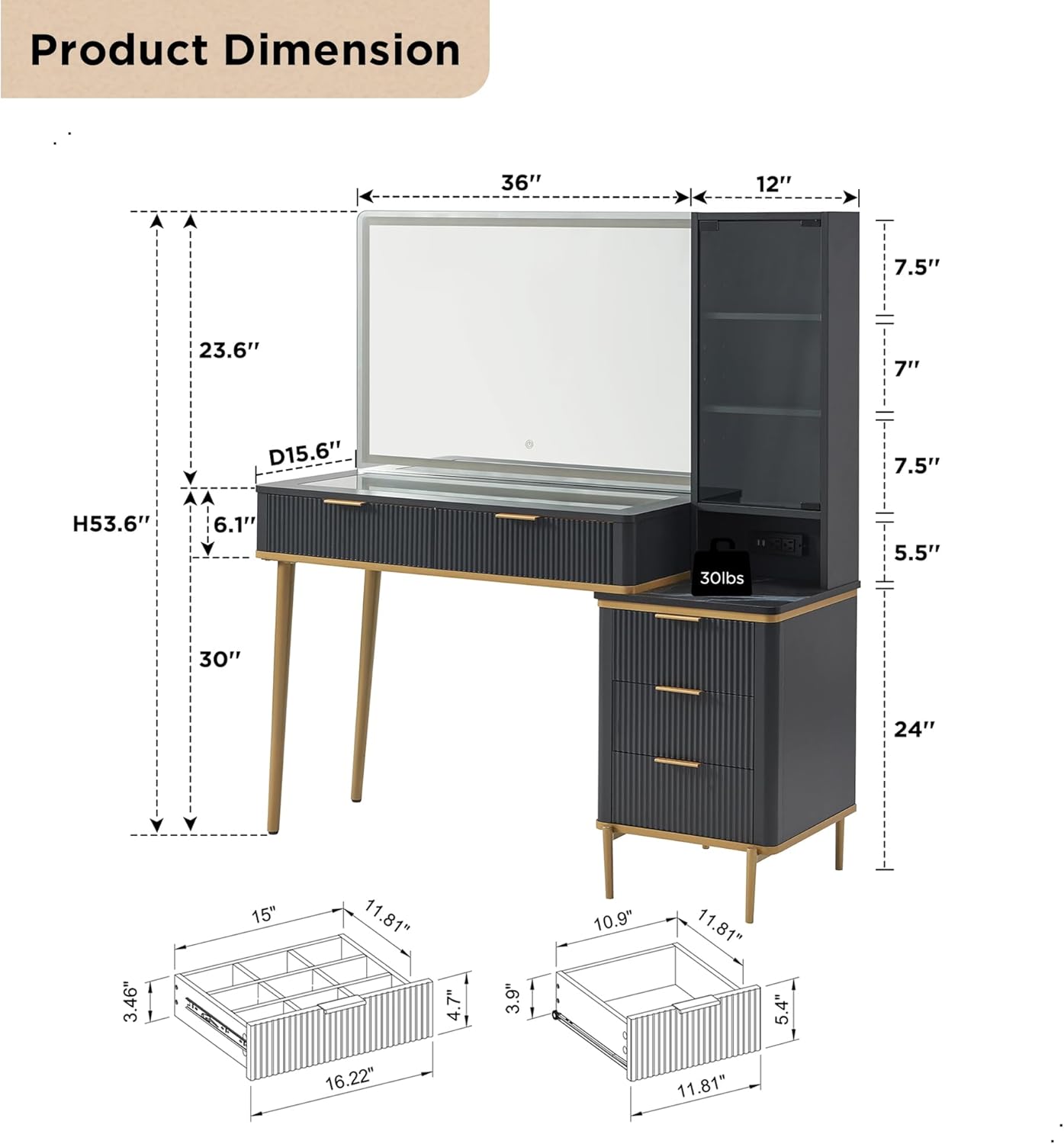 DecorUHome ILSC48VDWM-DGY-PRO Bedroom-Vanities - View #3