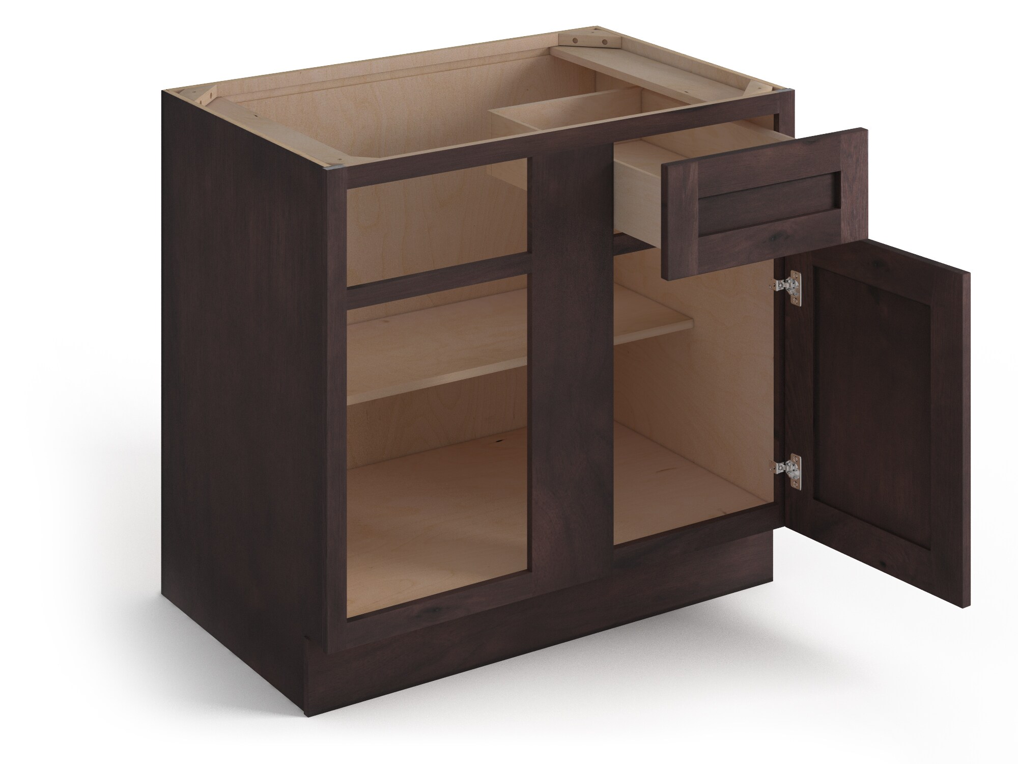 Valleywood Cabinetry 39-in W x 34.5-in H x 24-in D Rustic Hickory Blind 1-Drawer Corner Base Ready To Assemble Plywood Cabinet (Flat Panel Shaker Style)