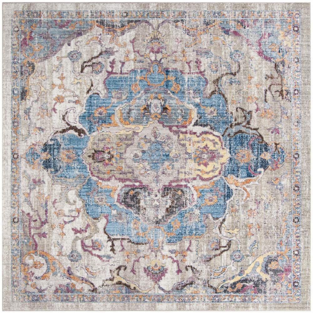 Safavieh BTL350D-7SQ Bristol Samarkand 7 x 7 (ft) Loomed Polyester Blue/Light Gray Square Indoor Floral/Botanical Vintage Area rug