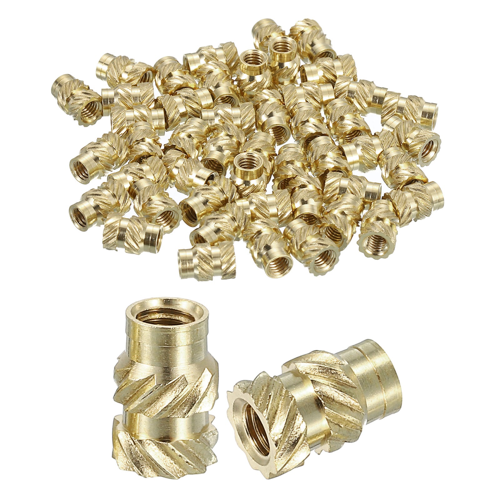 Unique Bargains Knurled Insert Nuts 100pcs M3 x 7.5mm L x 5mm OD 3D Printing Brass Nuts Female Threaded Inserts Brass Heat Set Insert Embedment Nuts #S26010500UX3803