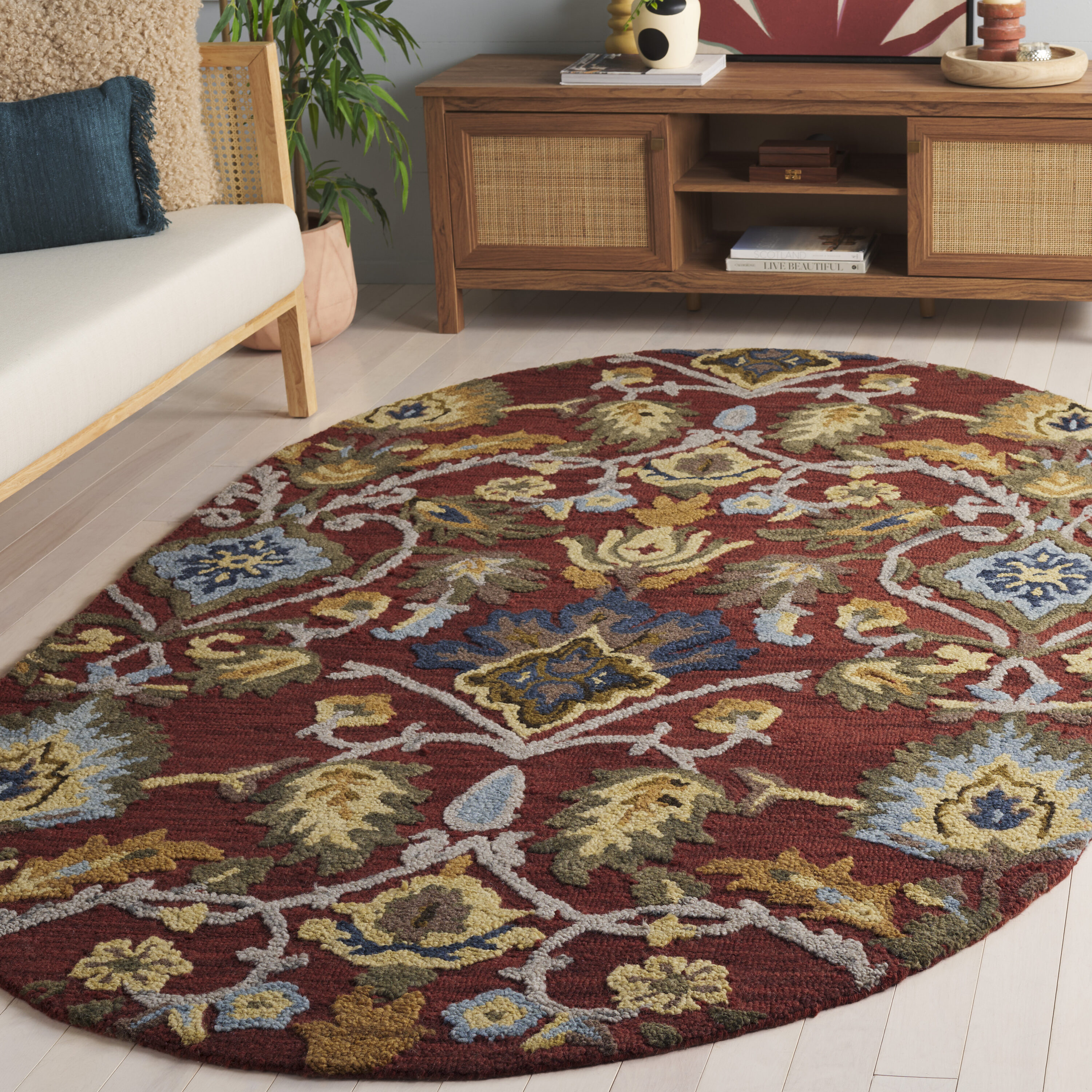  Blossom 402 Red/Multi Traditional 5ft x 8ft Oval Rug