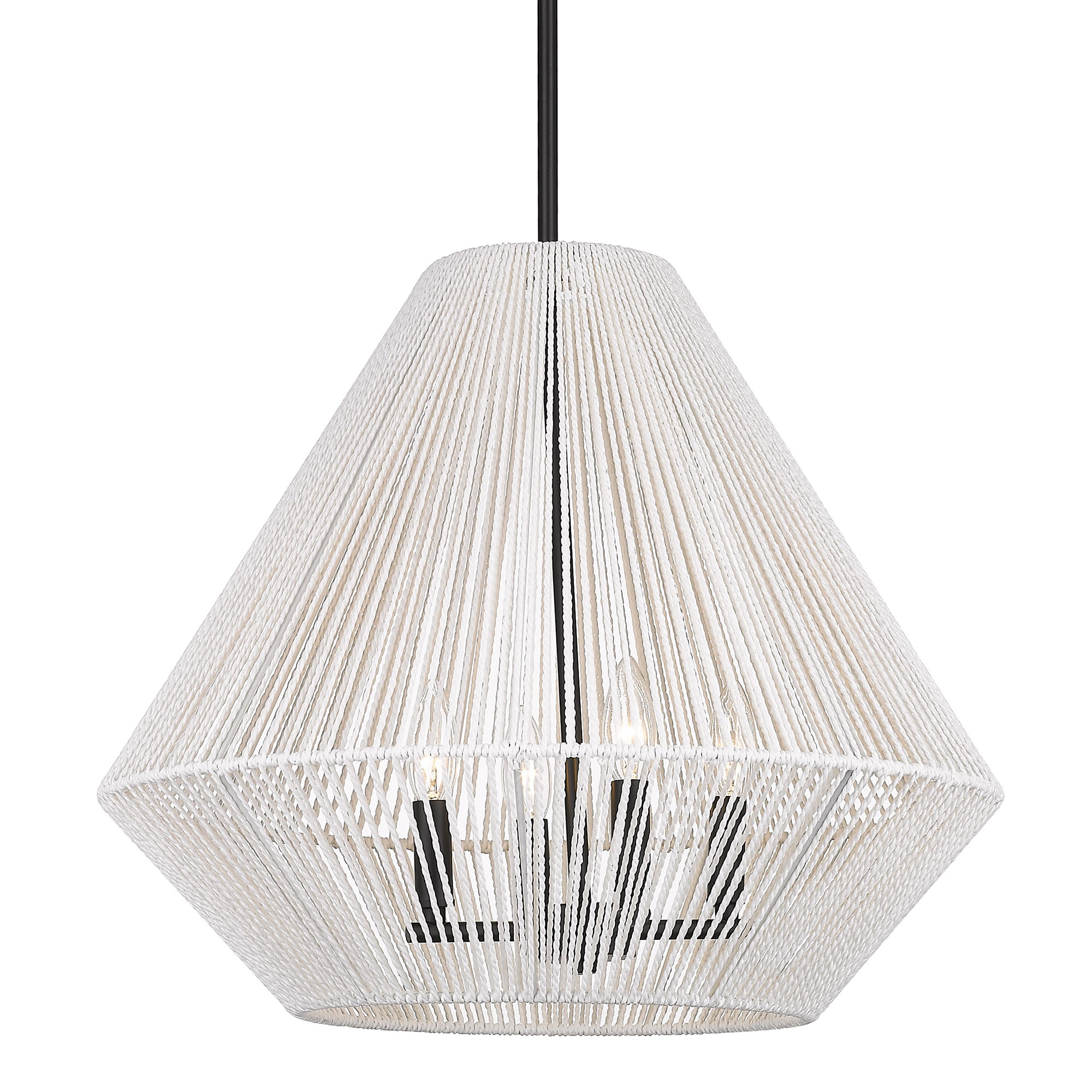 Valentina Matte Black and Bleached White Raphia 21" Pendant Light