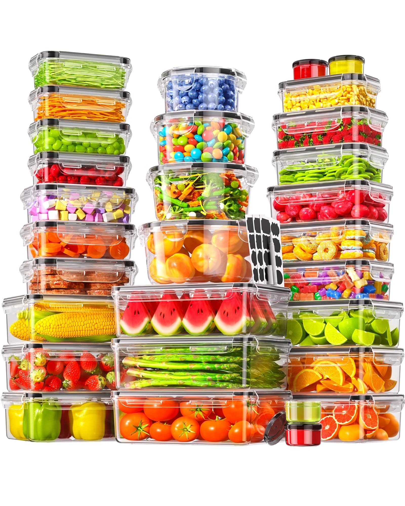 Yichuhaoxi  60 pcs Food Storage Containers with Lids Airtight Leak Proof Plastic Set for Kitchen Meal Prep BPA Free Microwave Safe Dishwasher