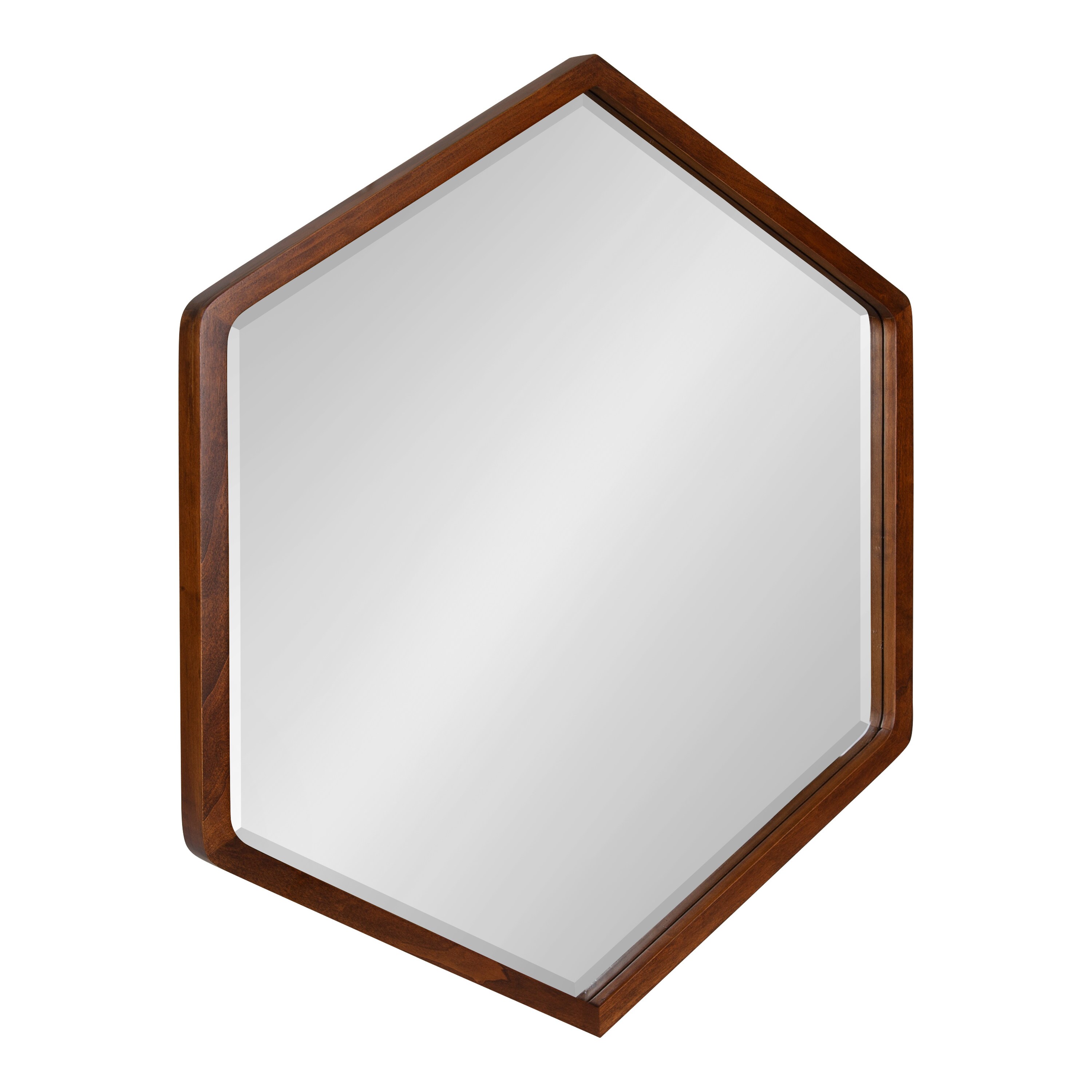 Kate and Laurel 218505 McLean 26-in W x 1.38-in H Hexagon Walnut Brown Framed Wall Mirror