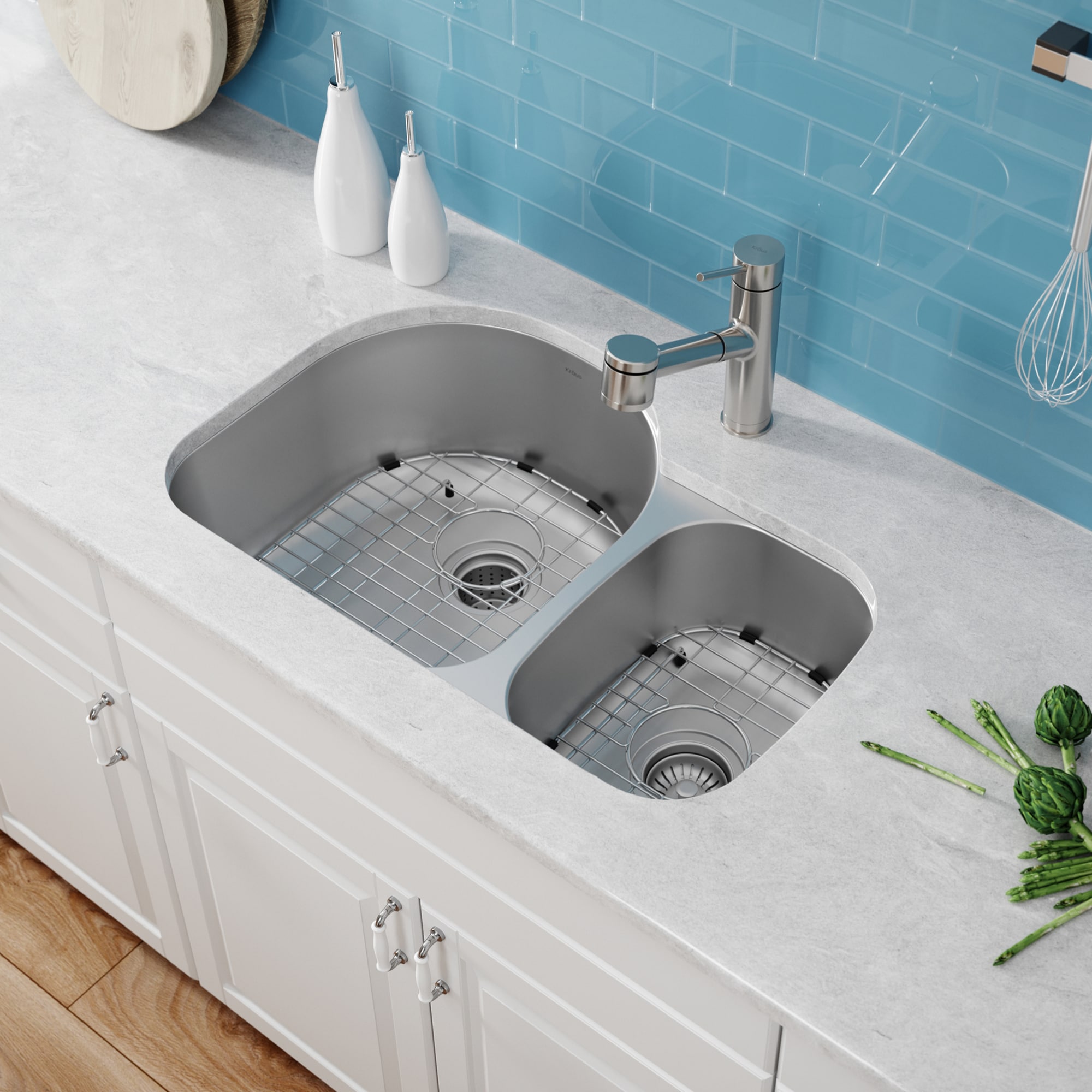 Premier 30-inch Satin Stainless Steel Undermount Double Bowl Kitchen Sink