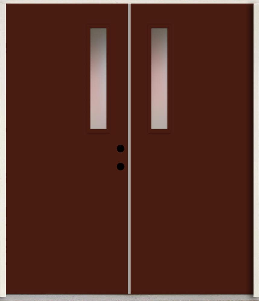 RELIABILT LO1063452 Spotlights 64-in x 80-in x Fiberglass 1/4 lite Left-hand inswing Currant Paint Painted Prehung Double Front Door Insulating core