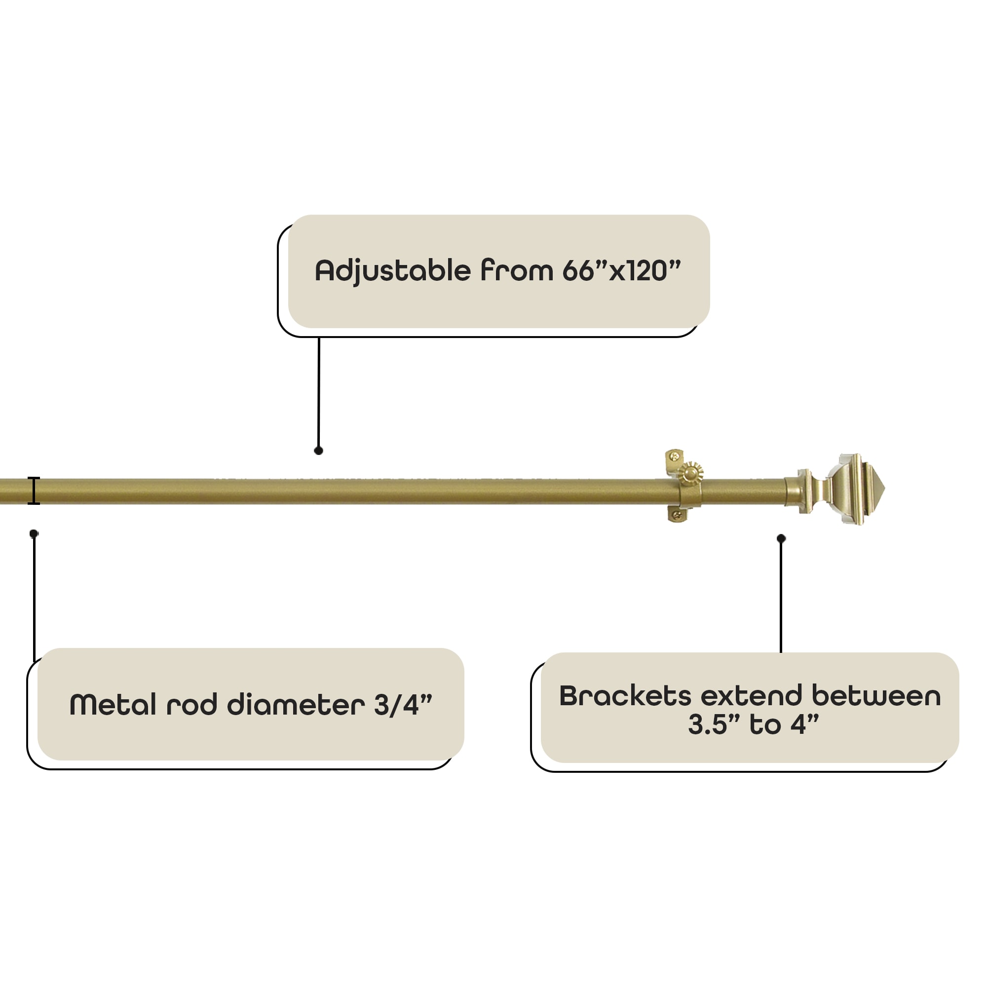 Gold Telescopic Curtain Rod with Decorative Finials