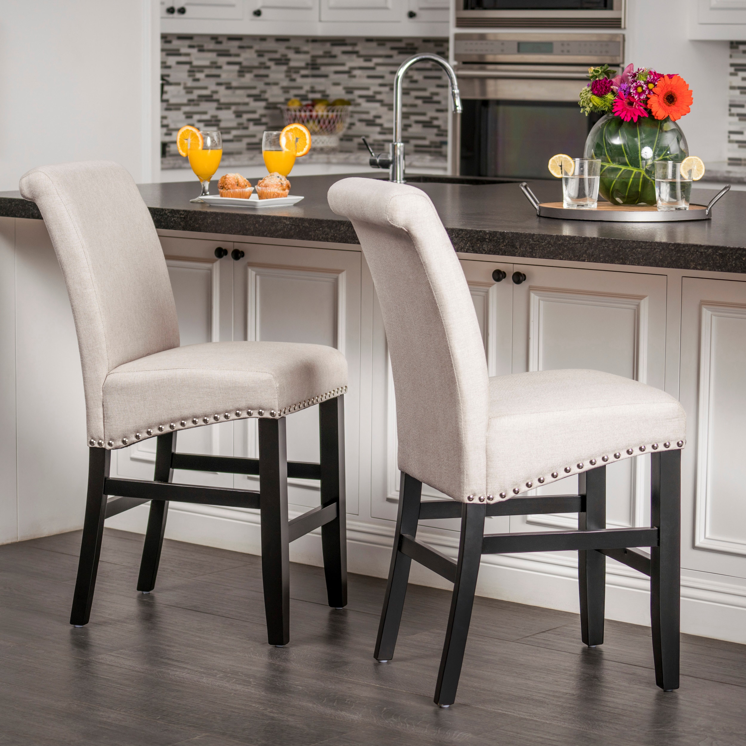 ModernLuxe - Assembly Required 25inch Contemporary Upholstered Counter Stools with Nailhead Trim ...