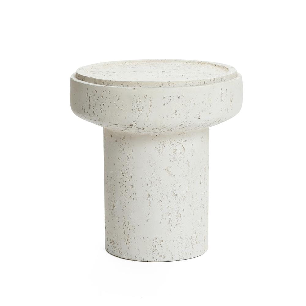 LuxenHome WHOF2383 17.7-in W x 18.5-in H White Concrete Round Modern End Table