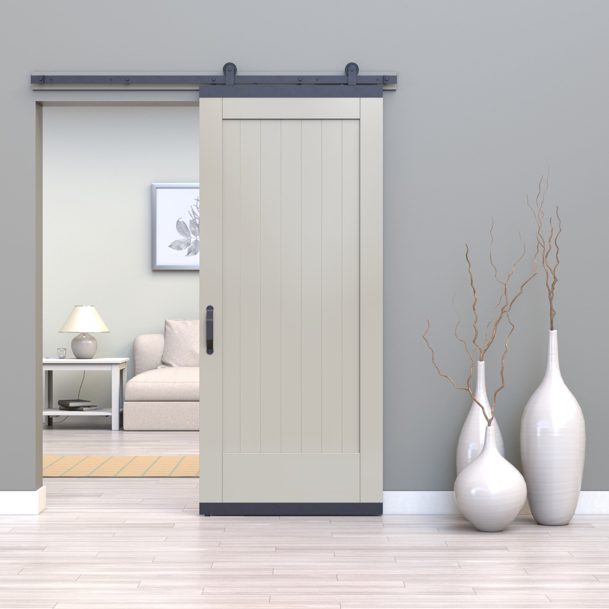 JELD-WEN LOWOLJW248000038 36-in x 80-in Primed Primed Plank MDF Solid core Single Barn Door (Hardware Included)