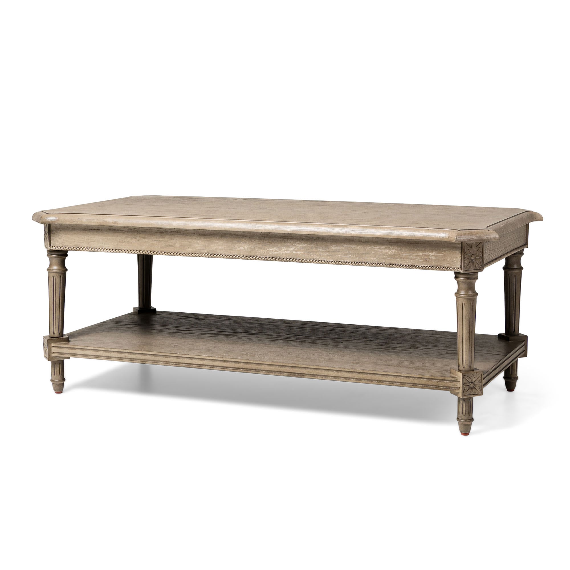 Maven Lane 326373 Pullman Large 2 Tier Traditional Rectangular Wooden Center Coffee Table with Shelf Storage in Rustic Antiqued Grey Finish