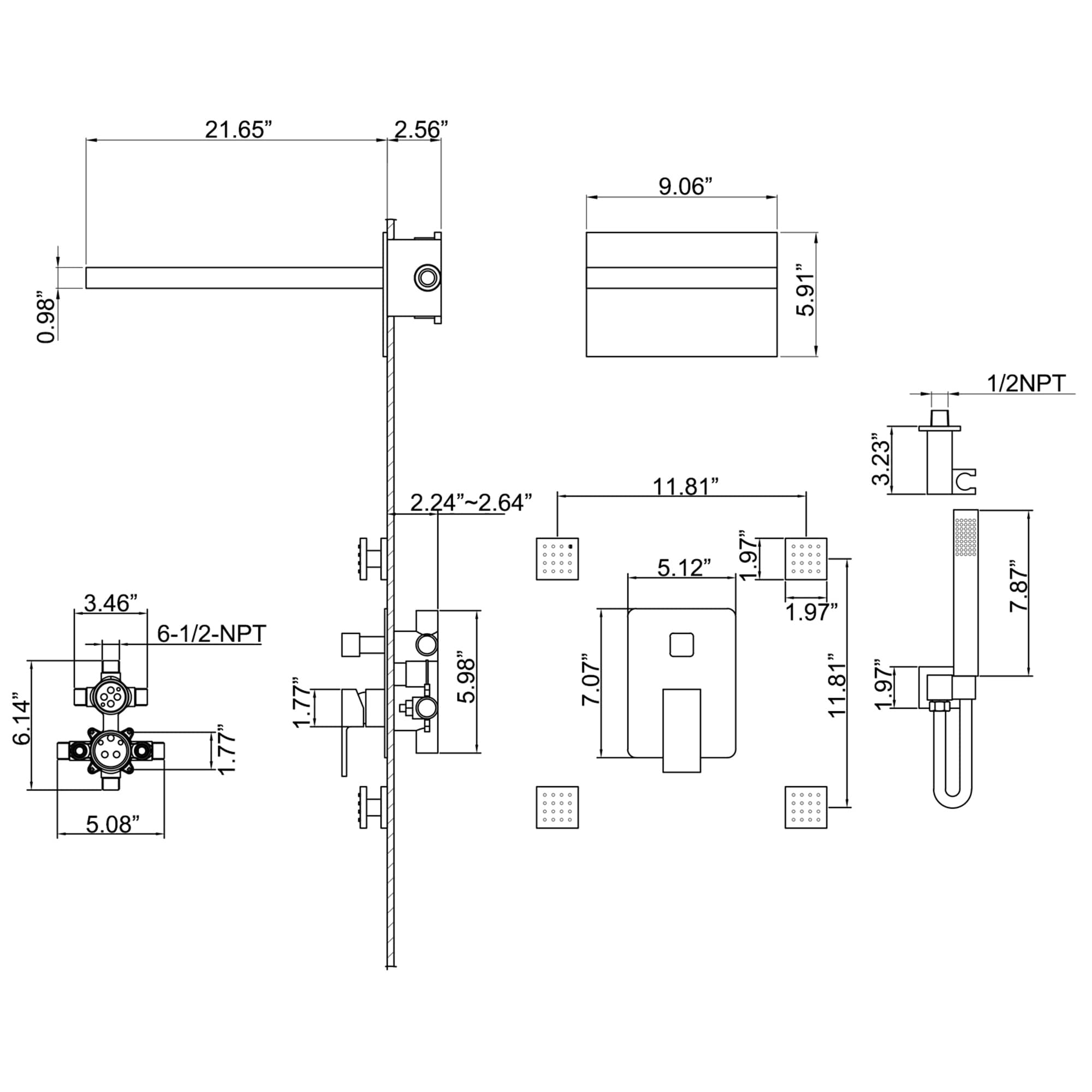 WELLFOR WB-0944 Showerhead-Bar-Panels - View #4
