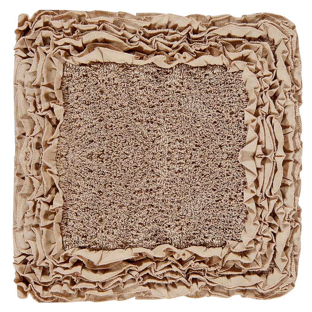 Shaggy Beige Cotton Bath Rug with Border, 24" x 40"