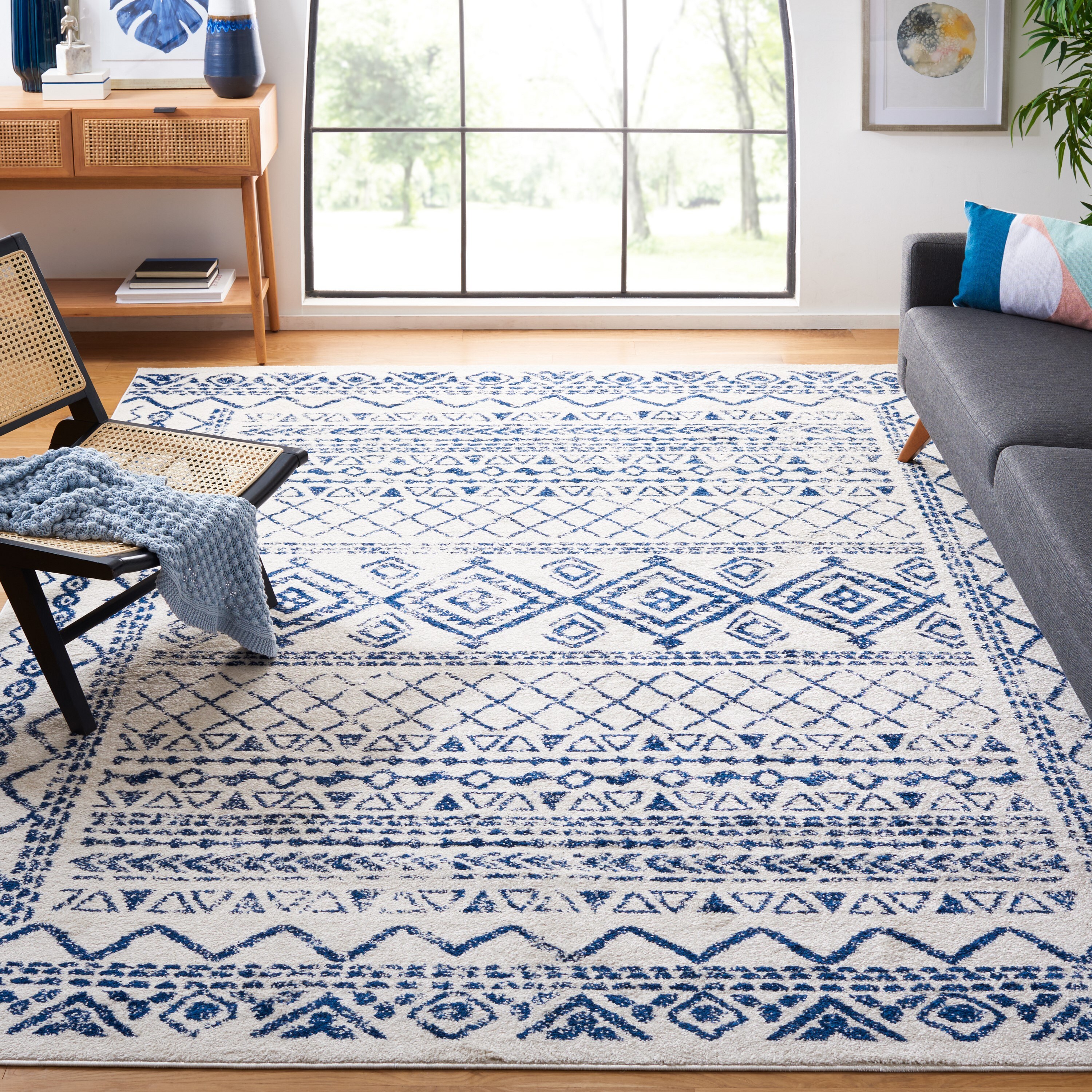 Safavieh TUL268C-10 Tulum Grady 10 x 13 (ft) Loomed Polypropylene Ivory/Navy Rectangular Indoor Distressed/Overdyed Bohemian/Eclectic Area rug