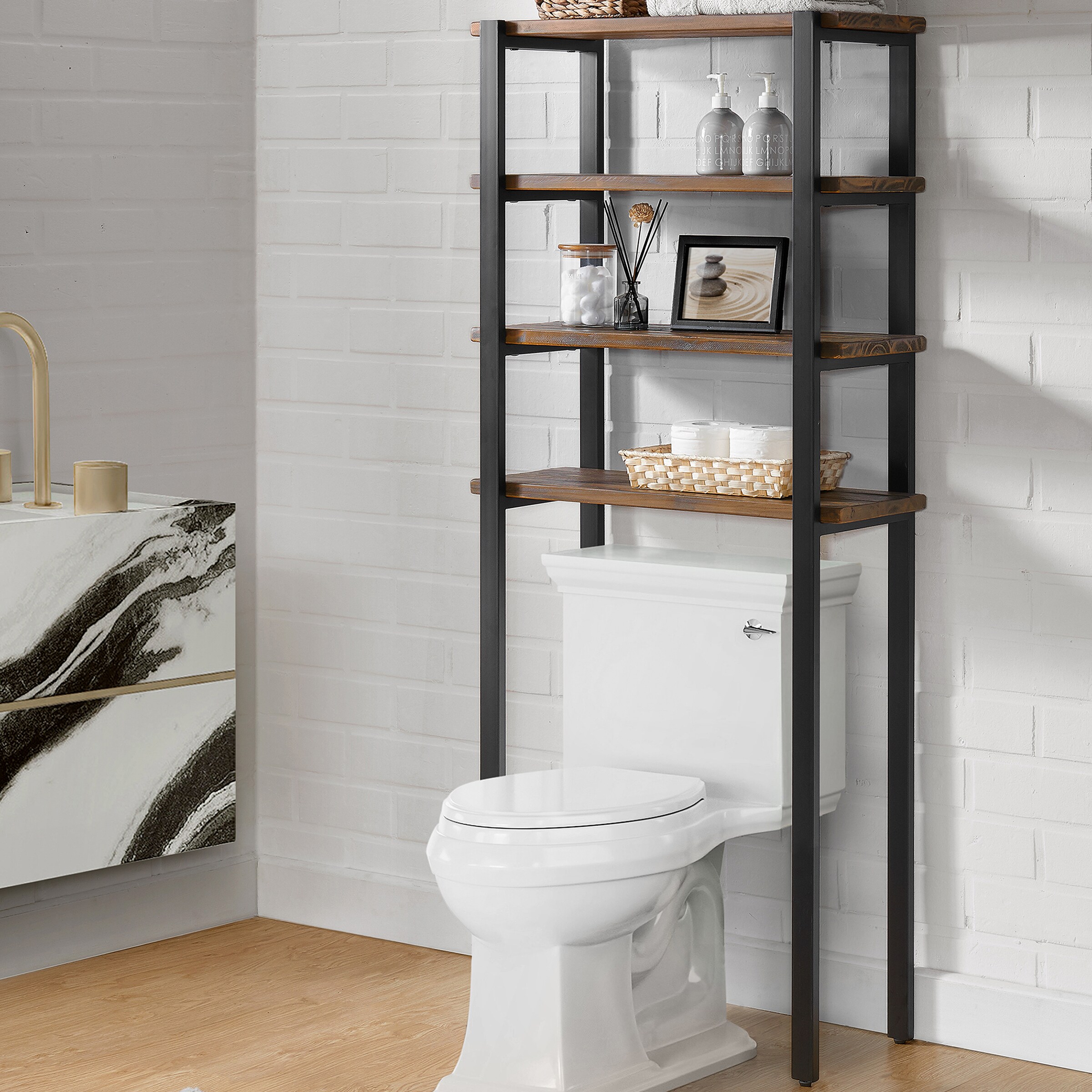 Sunnydaze Decor Brown 4-Tier Freestanding Bathroom Shelf (22.75-in x 69-in  x 9.5-in) in the Bathroom Shelves department at