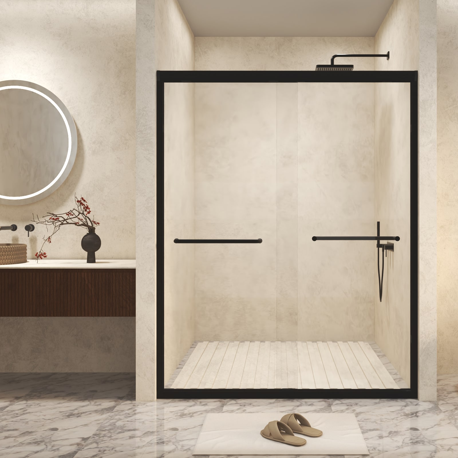 Lordear HMS-LD-6A22-1-606SS LD shower door Black 56-in to 60-in W x 72-in H Framed Clear Glass Sliding Soft Close Shower door