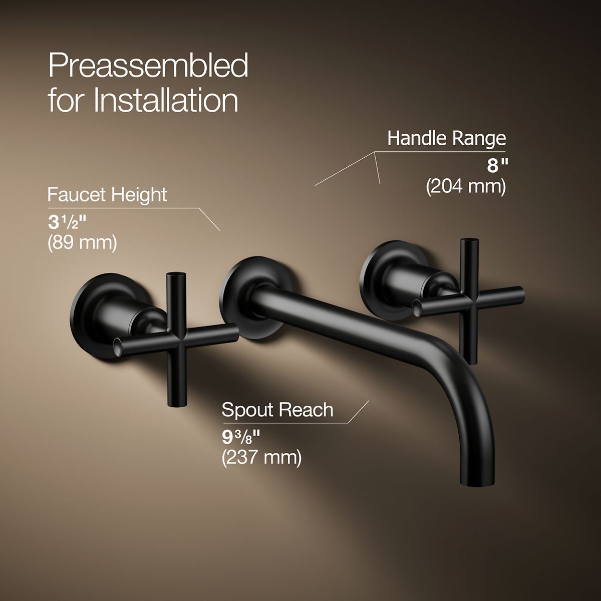 Purist Matte Black Wall-Mount Bathroom Faucet with Cross Handles
