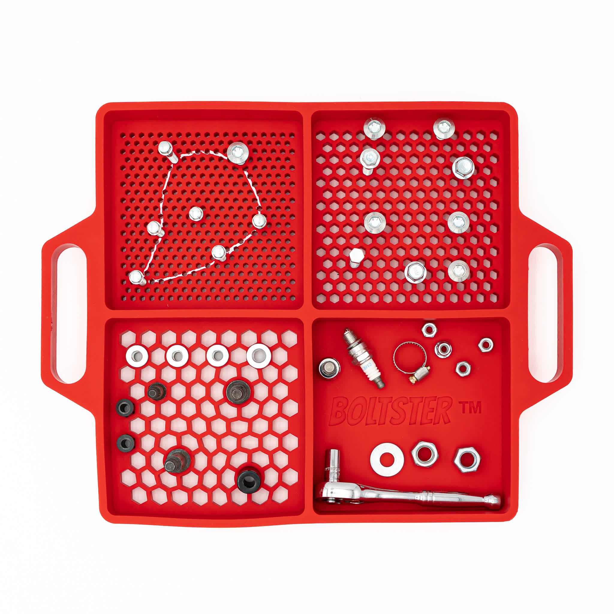 Boltster  Flexible Organizing Tray Red Professional-Grade Fastener Control.